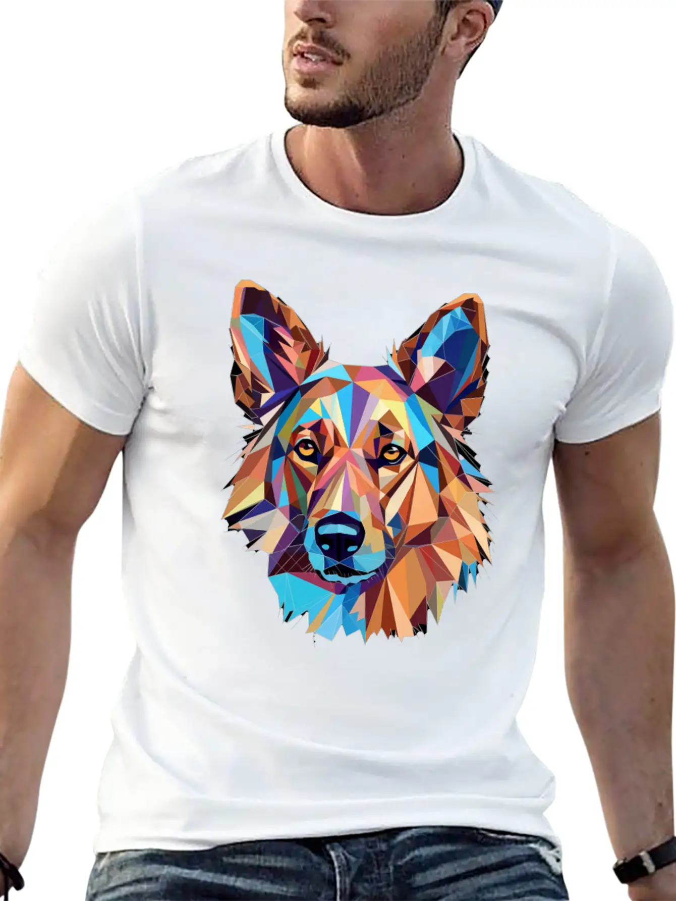 German Shepherd Funny Dog Cubism Love Mom Dad Unisex Short Sleeve Soft Cotton T-Shirt – Casual Everyday Wear