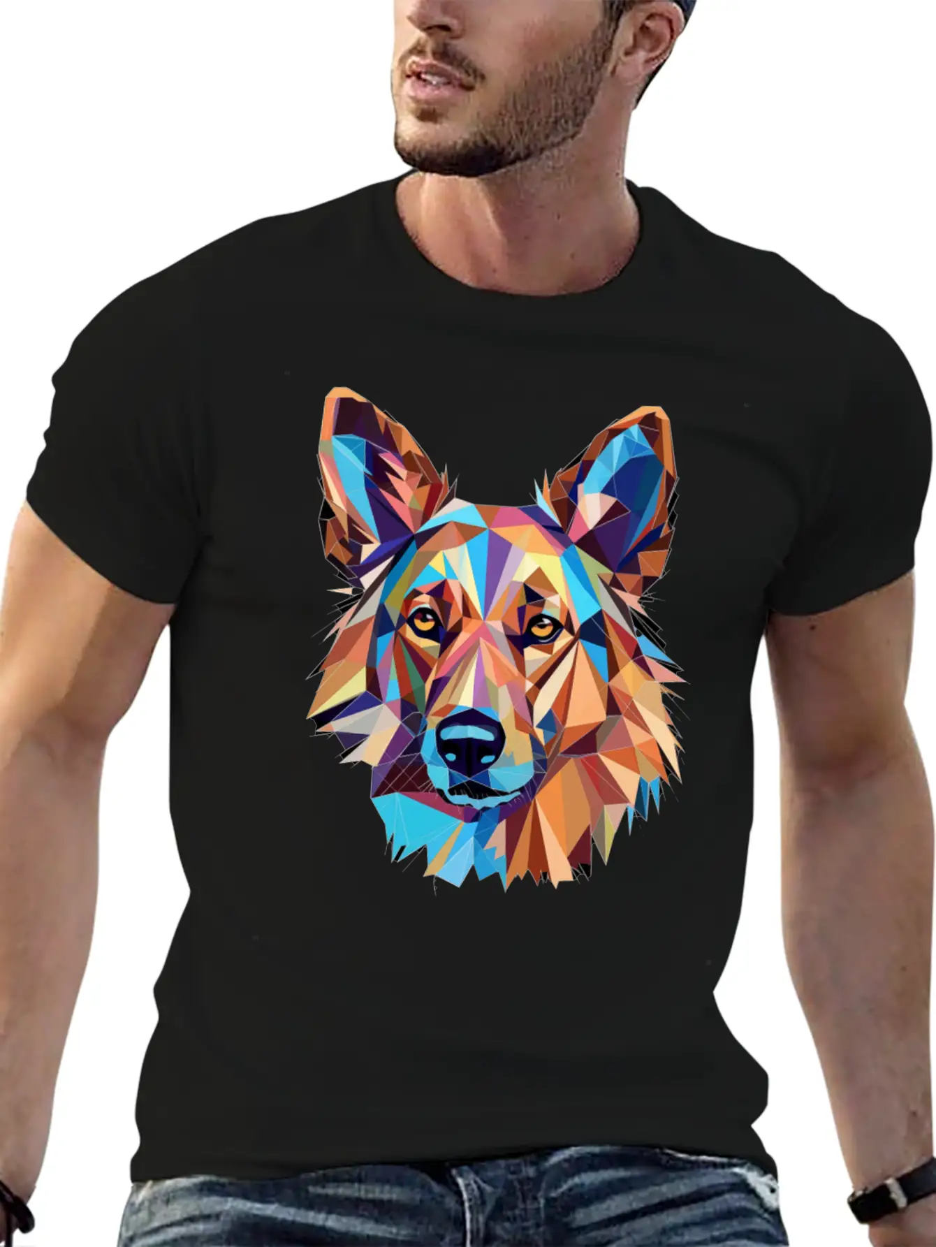 German Shepherd Funny Dog Cubism Love Mom Dad Unisex Short Sleeve Soft Cotton T-Shirt – Casual Everyday Wear