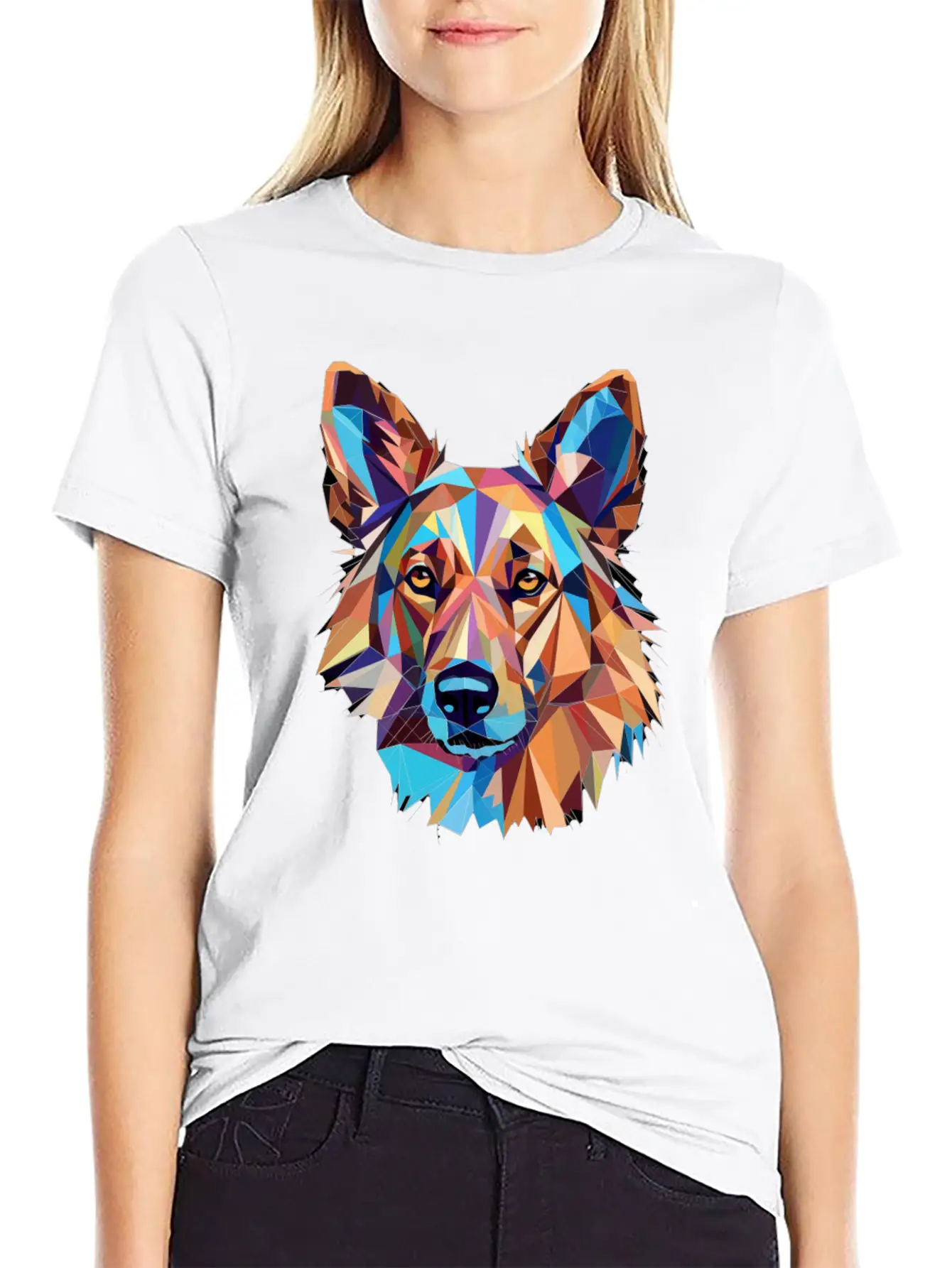 German Shepherd Funny Dog Cubism Love Mom Dad Unisex Short Sleeve Soft Cotton T-Shirt – Casual Everyday Wear