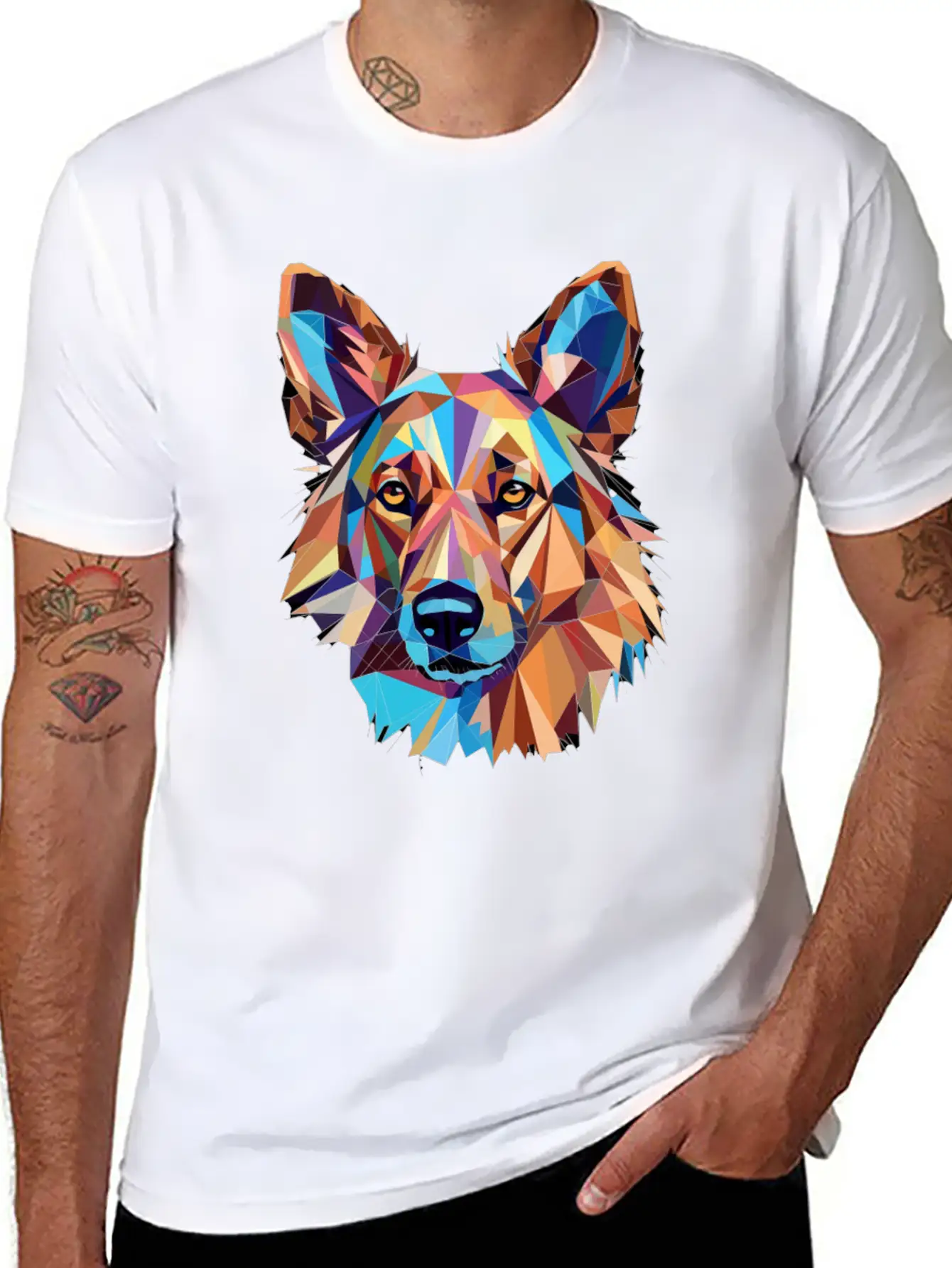 German Shepherd Funny Dog Cubism Love Mom Dad Unisex Short Sleeve Soft Cotton T-Shirt – Casual Everyday Wear