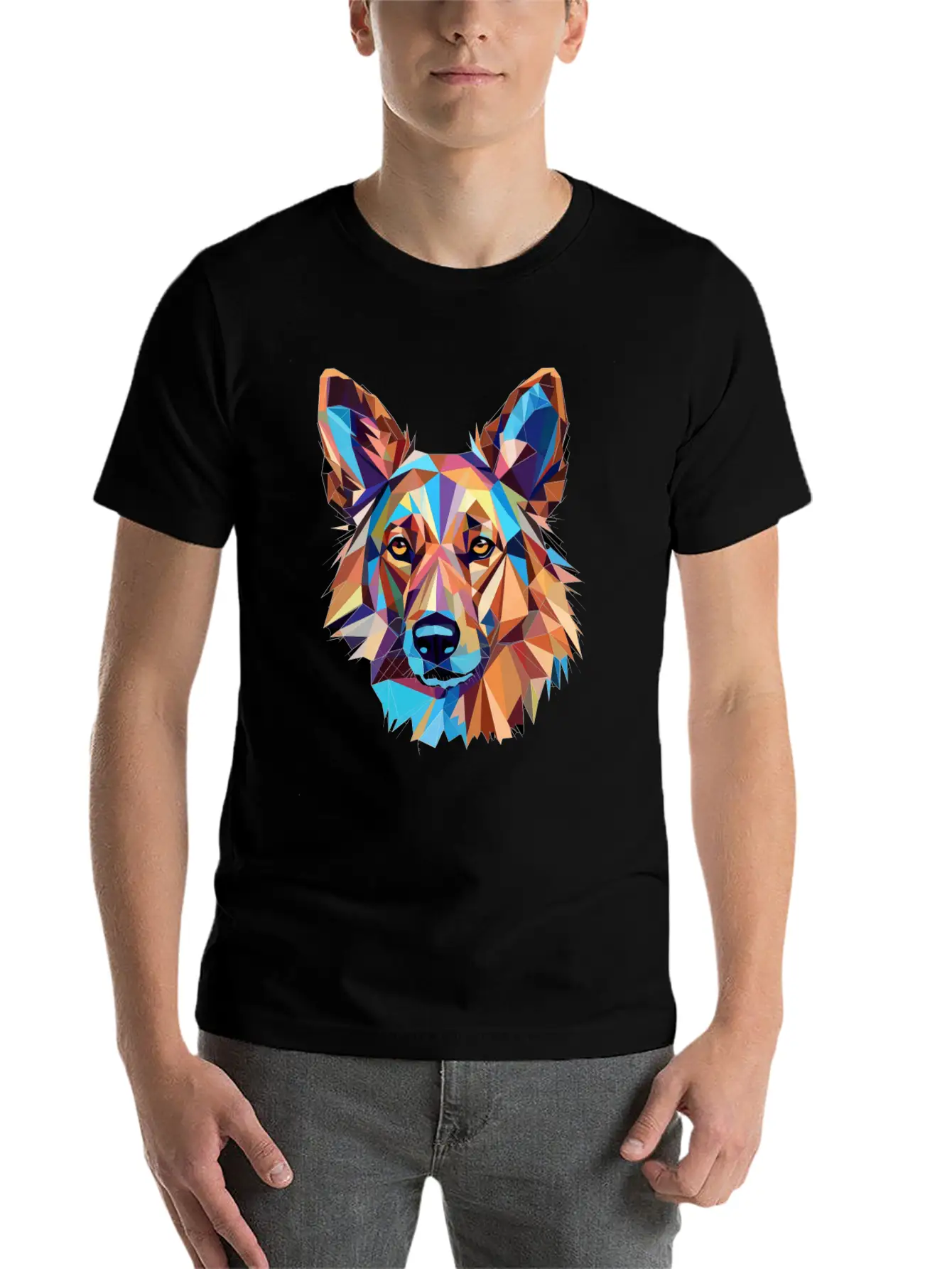 German Shepherd Funny Dog Cubism Love Mom Dad Unisex Short Sleeve Soft Cotton T-Shirt – Casual Everyday Wear