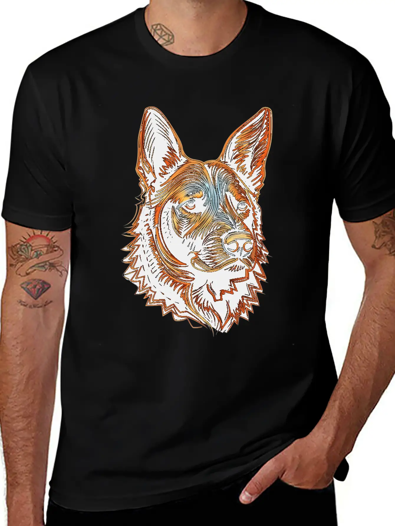 German Shepherd Funny Dog Street Art Comic Pet Stylish Everyday T-Shirt – Unisex Basic Cotton Tee