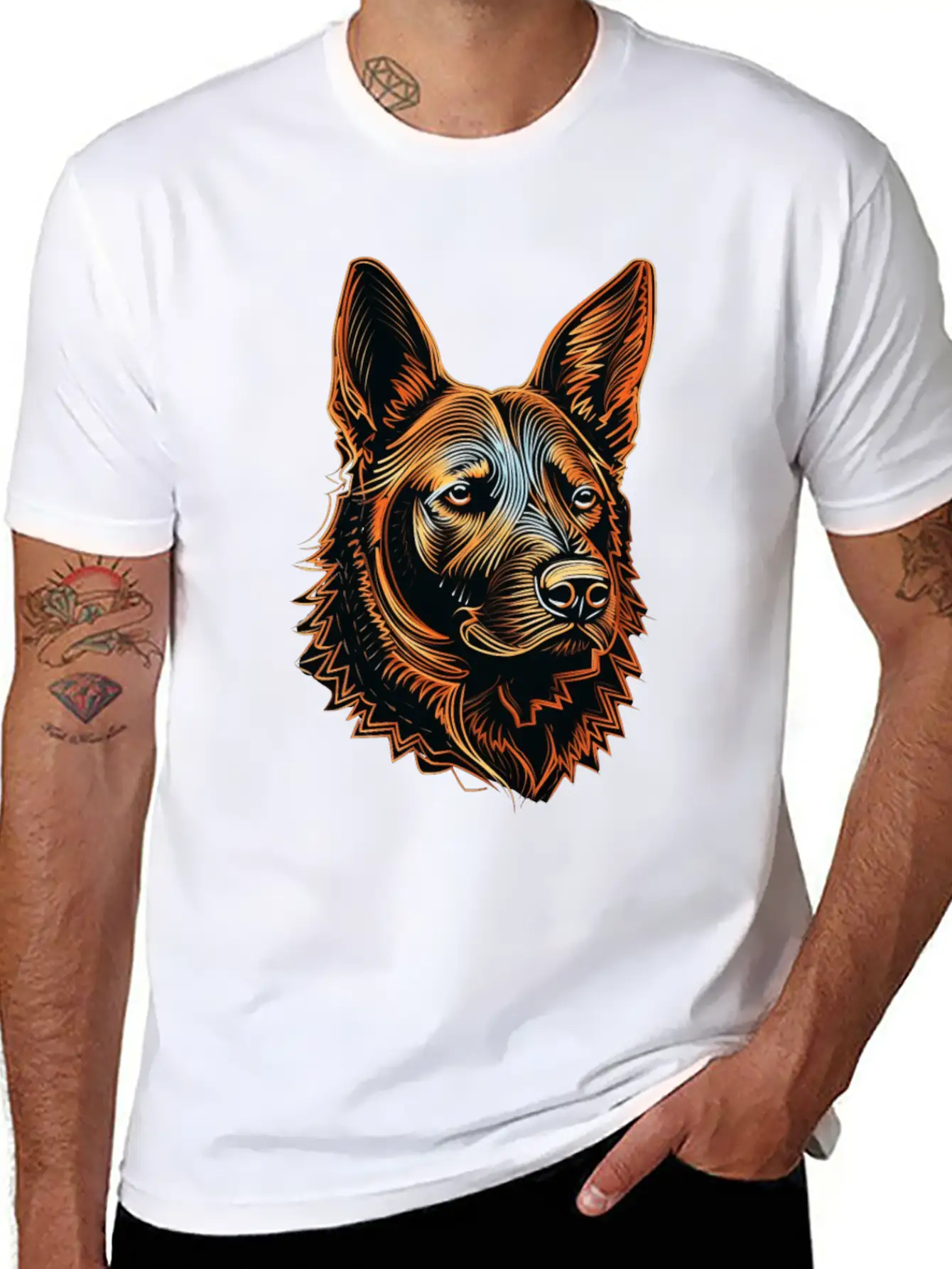 German Shepherd Funny Dog Street Art Comic Pet Stylish Everyday T-Shirt – Unisex Basic Cotton Tee
