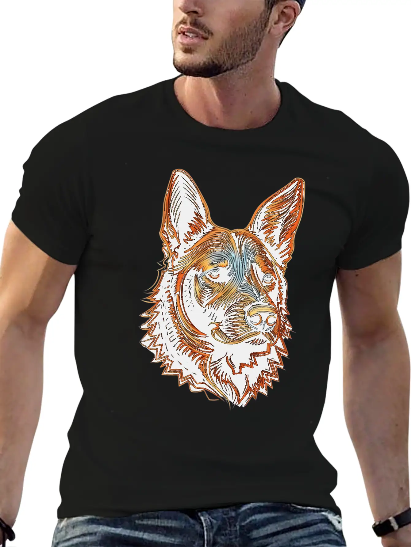 German Shepherd Funny Dog Street Art Comic Pet Stylish Everyday T-Shirt – Unisex Basic Cotton Tee