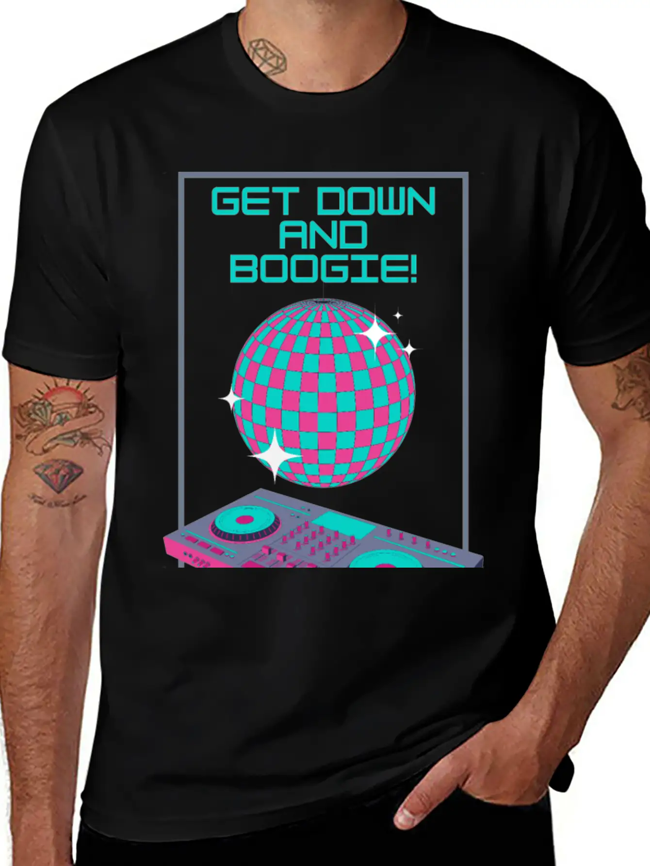 Get Down And Boogie! Disco 80s Unisex Short Sleeve Soft Cotton T-Shirt – Casual Everyday Wear
