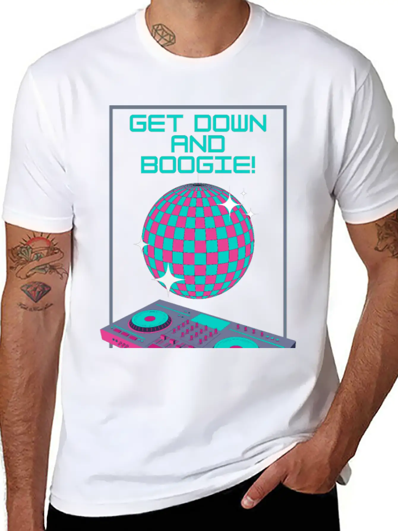 Get Down And Boogie! Disco 80s Unisex Short Sleeve Soft Cotton T-Shirt – Casual Everyday Wear
