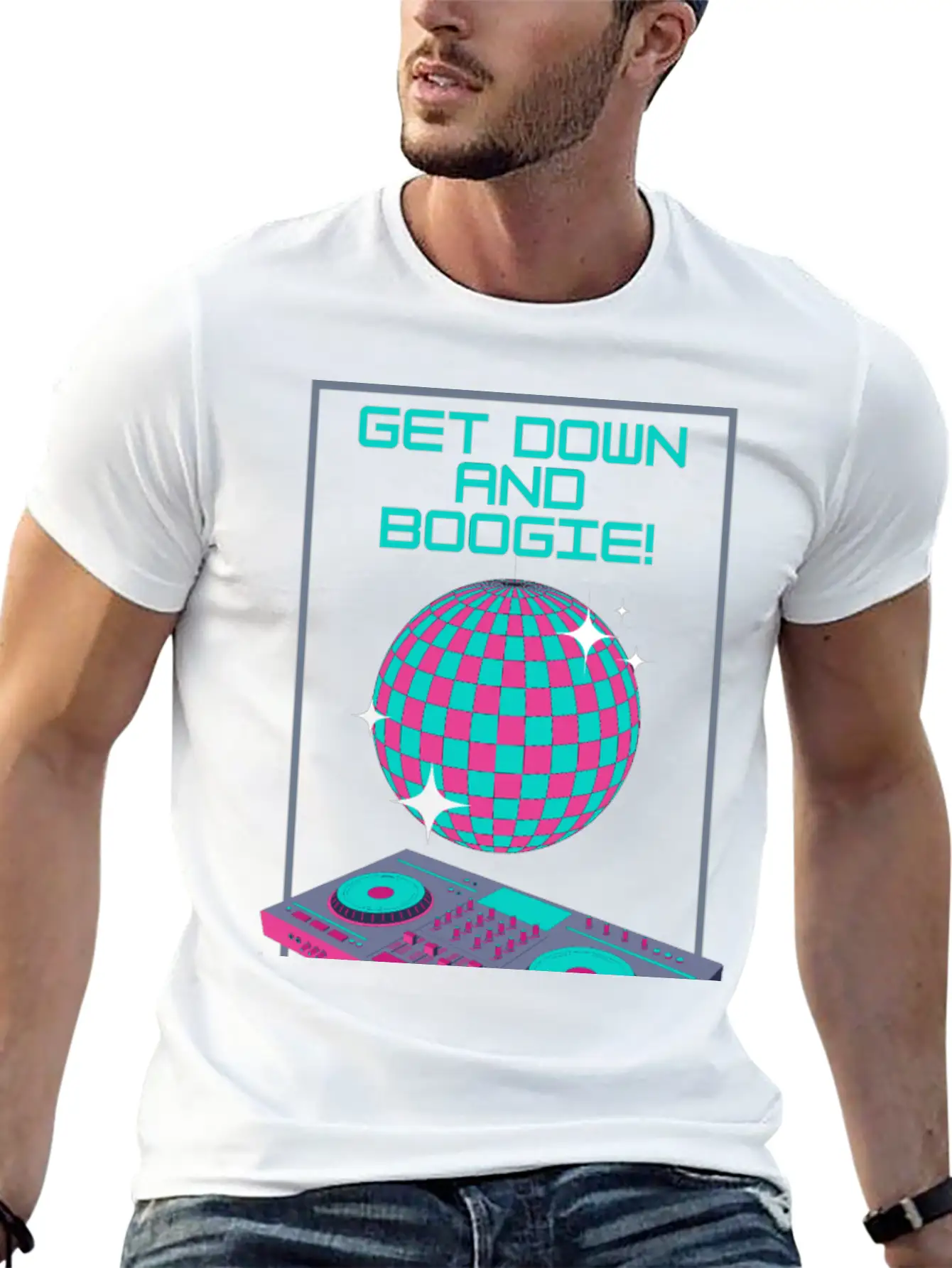 Get Down And Boogie! Disco 80s Unisex Short Sleeve Soft Cotton T-Shirt – Casual Everyday Wear