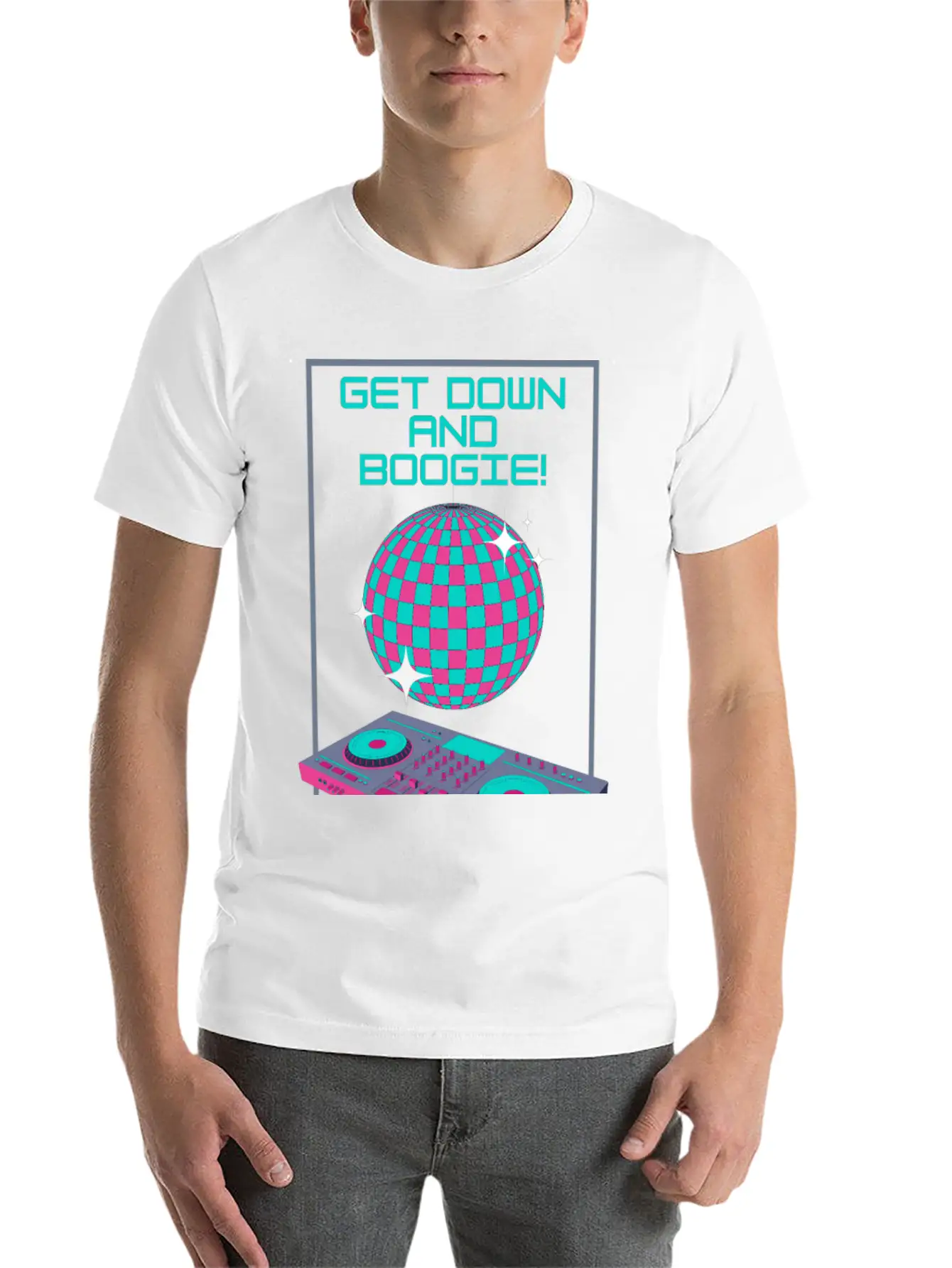 Get Down And Boogie! Disco 80s Unisex Short Sleeve Soft Cotton T-Shirt – Casual Everyday Wear
