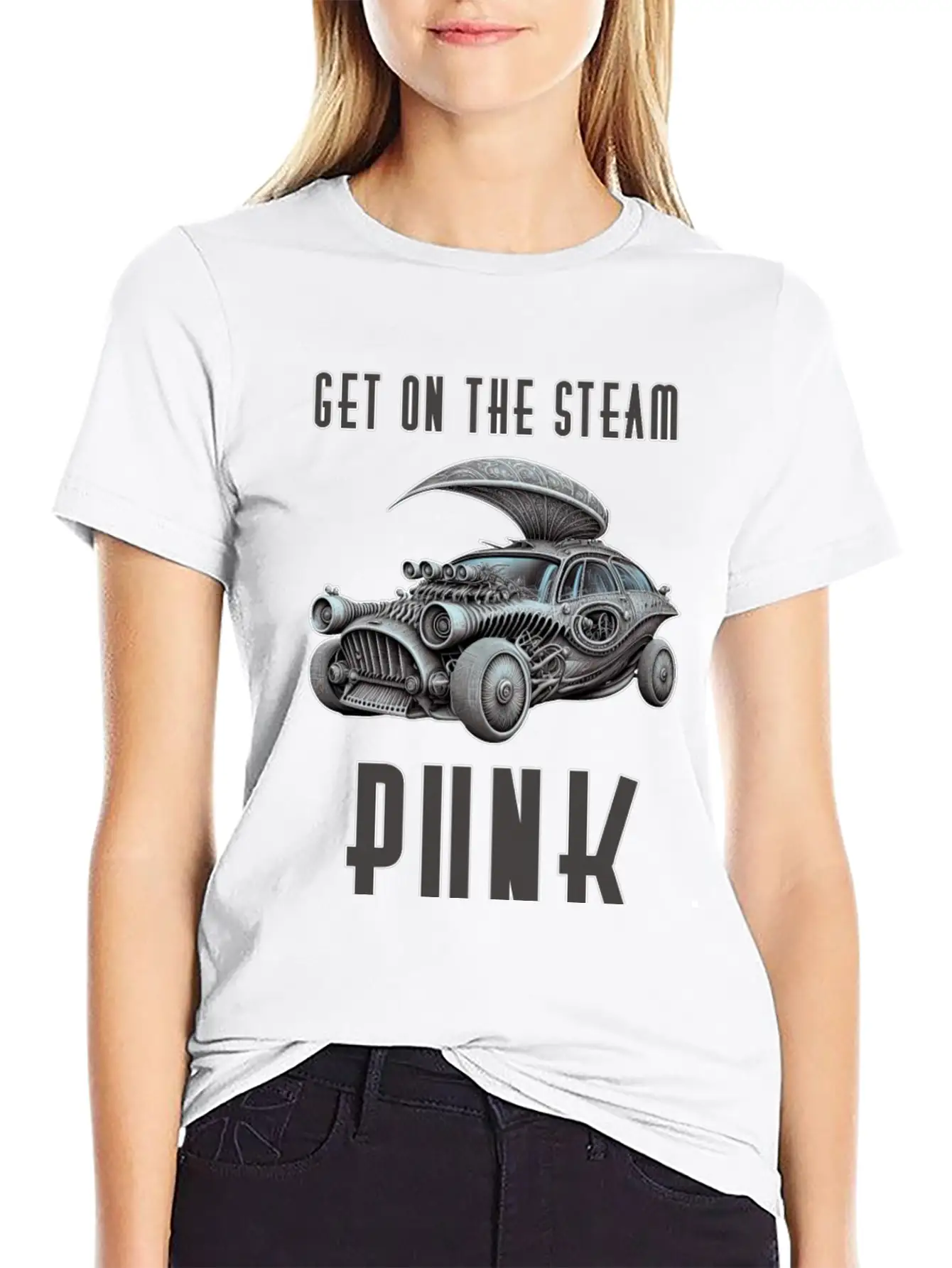 Get On The Steam Punk T-Shirt Stylish Everyday T-Shirt – Unisex Basic Cotton Tee