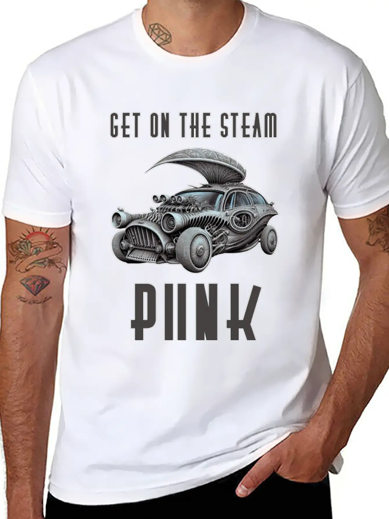 Get On The Steam Punk T-Shirt Stylish Everyday T-Shirt – Unisex Basic Cotton Tee