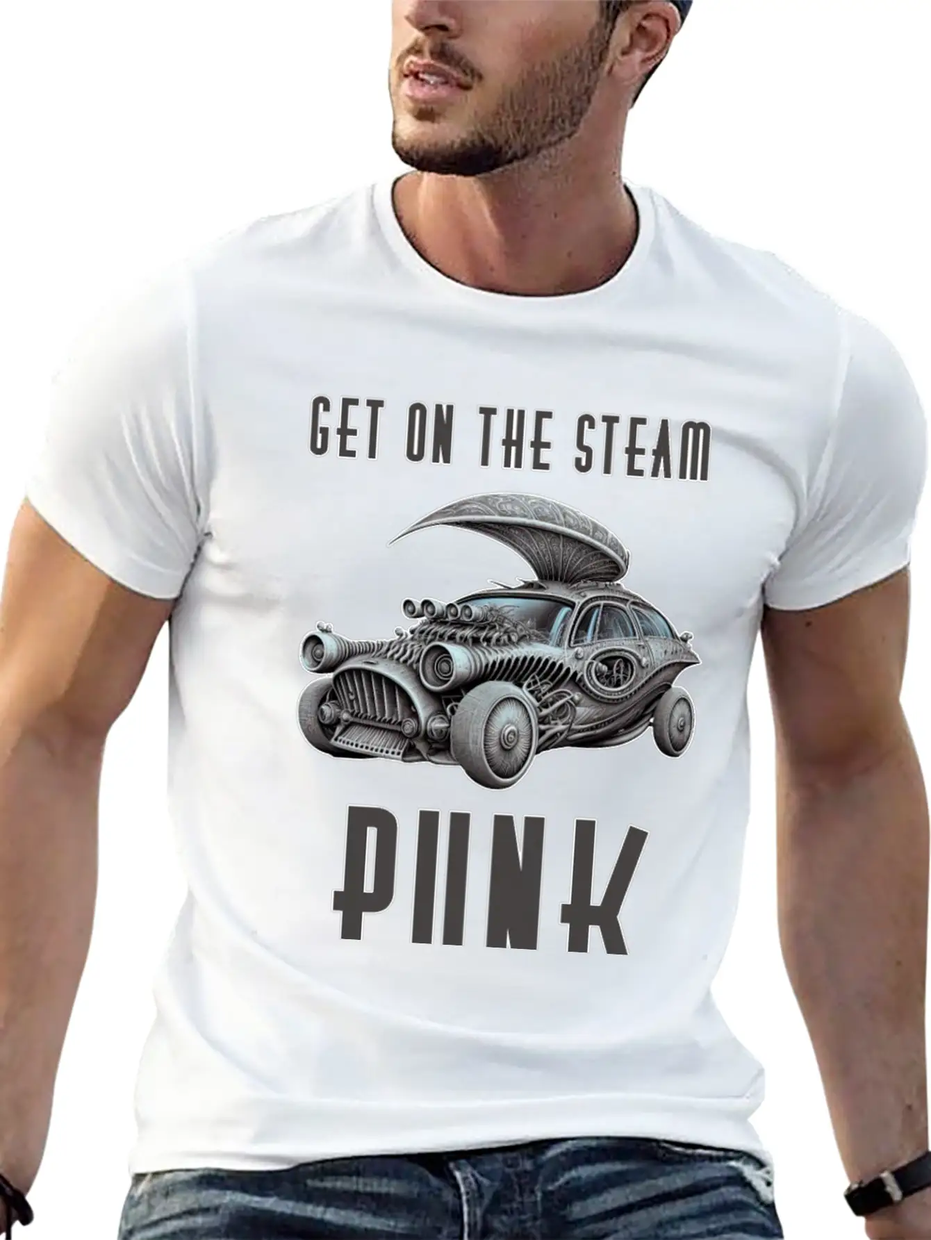 Get On The Steam Punk T-Shirt Stylish Everyday T-Shirt – Unisex Basic Cotton Tee