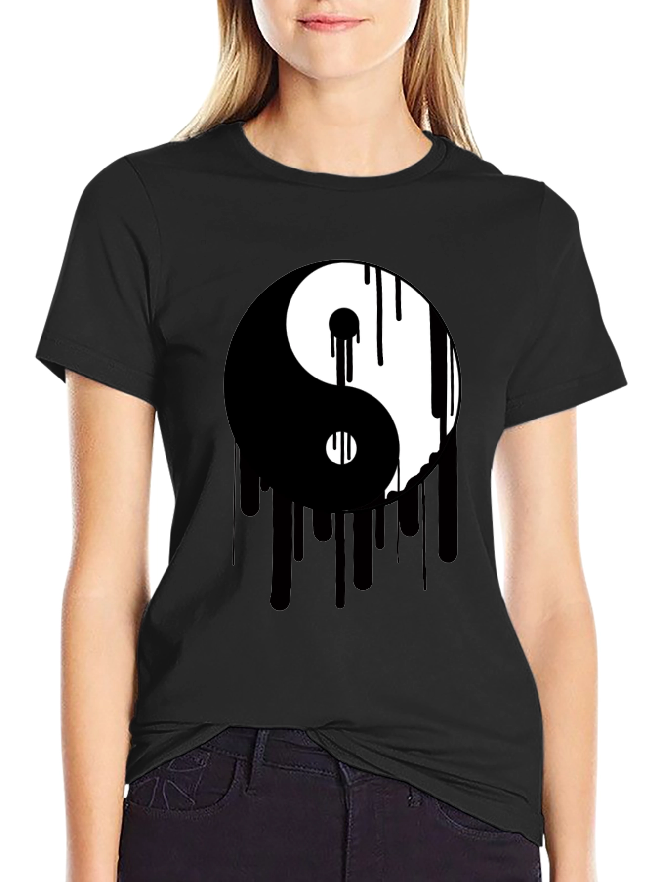 Yin Yang Drip Graphic Tee - Black