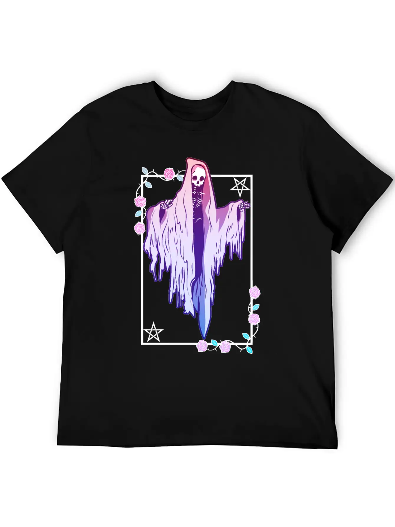Ghost And Roses Wiccan Kawaii Pastel Goth Occult E Stylish Everyday T-Shirt – Unisex Basic Cotton Tee