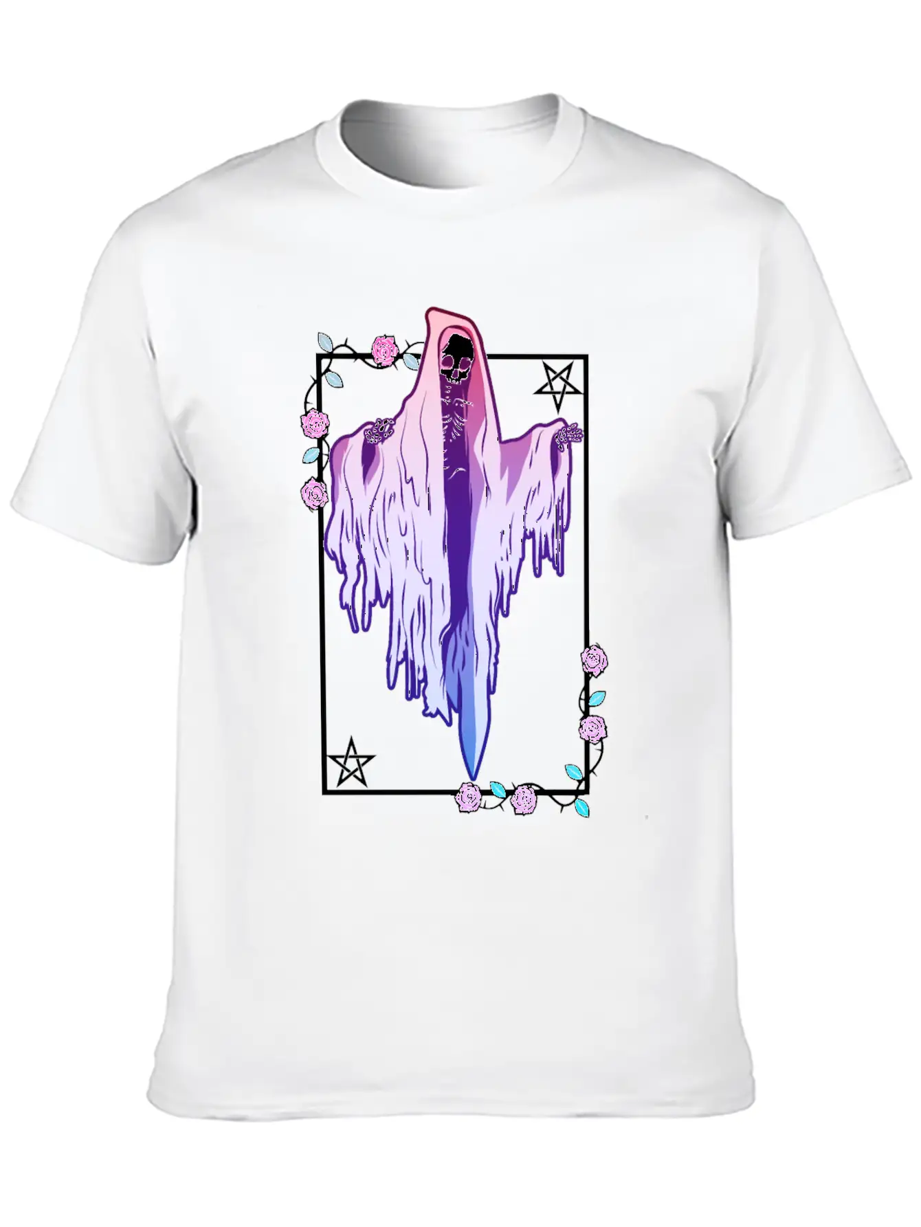 Ghost And Roses Wiccan Kawaii Pastel Goth Occult E Stylish Everyday T-Shirt – Unisex Basic Cotton Tee