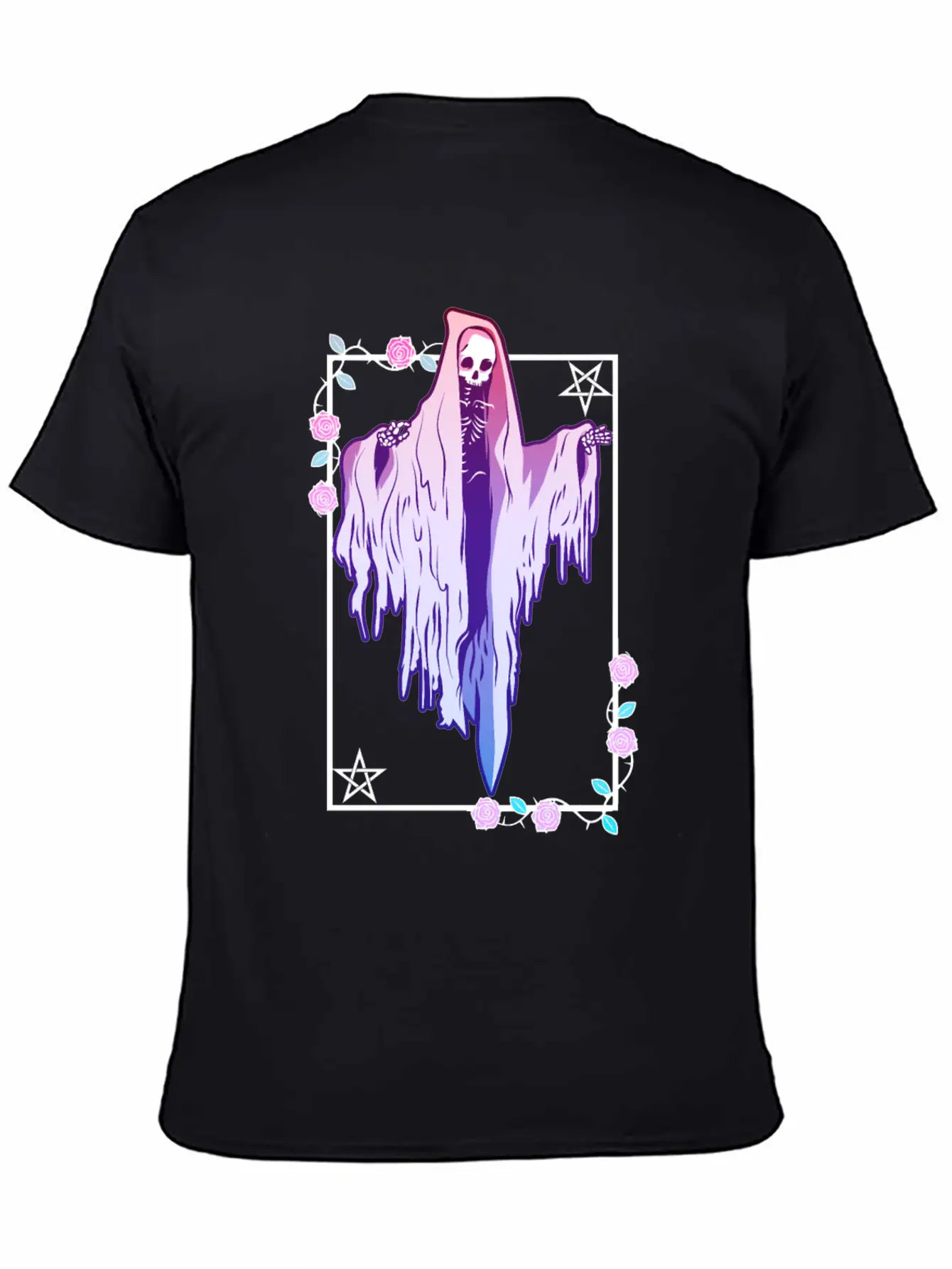 Ghost And Roses Wiccan Kawaii Pastel Goth Occult E Stylish Everyday T-Shirt – Unisex Basic Cotton Tee