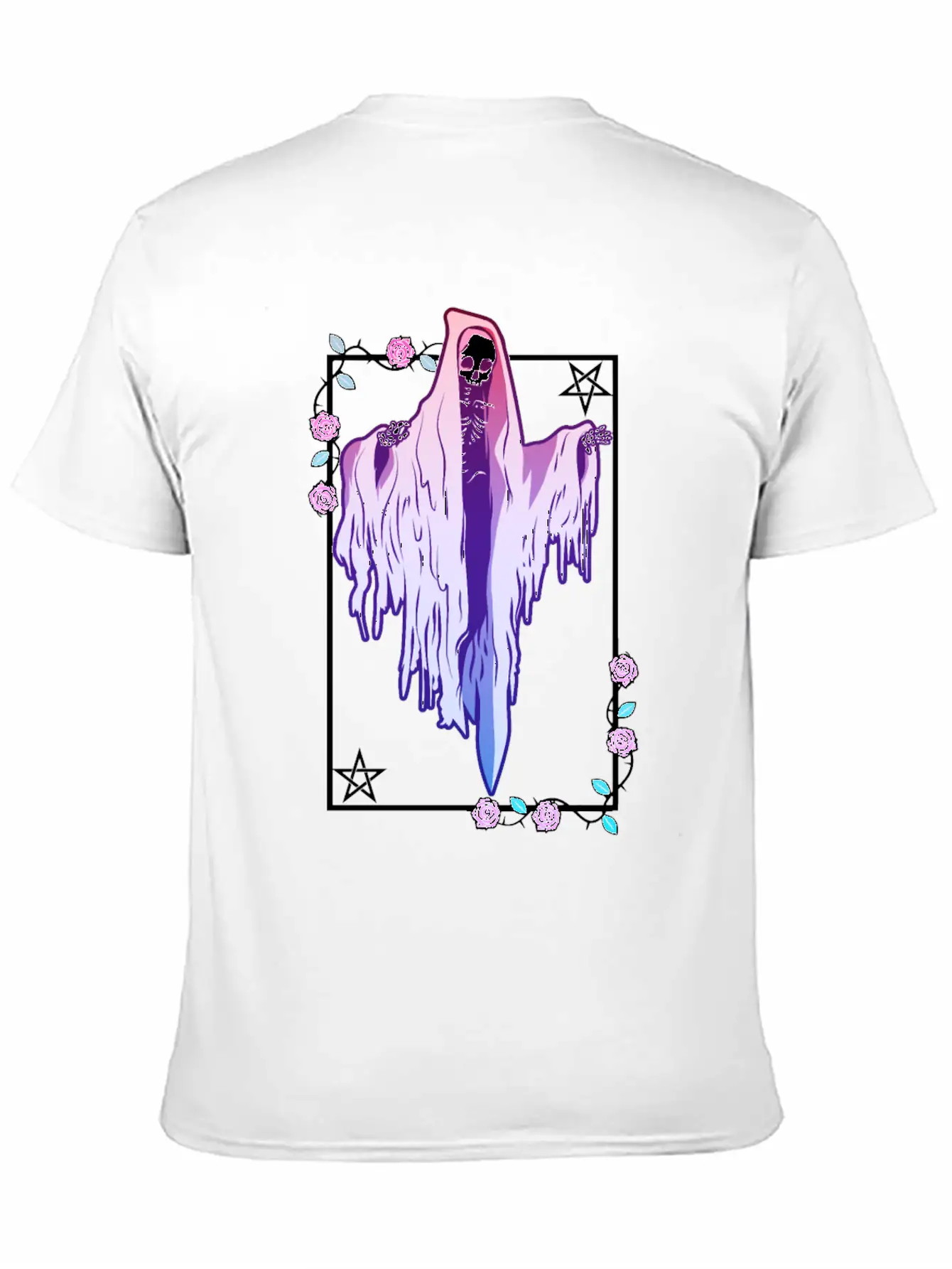 Ghost And Roses Wiccan Kawaii Pastel Goth Occult E Stylish Everyday T-Shirt – Unisex Basic Cotton Tee