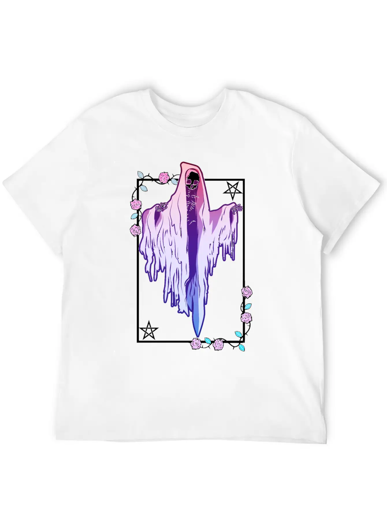Ghost And Roses Wiccan Kawaii Pastel Goth Occult E Stylish Everyday T-Shirt – Unisex Basic Cotton Tee