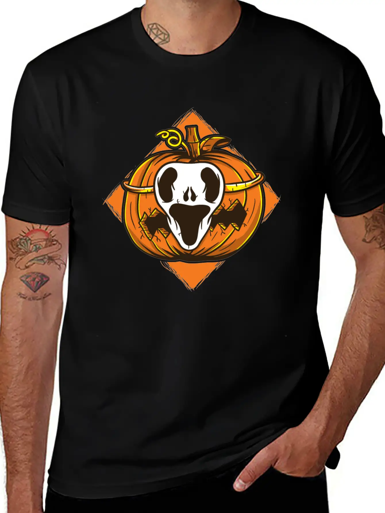 Ghost Mask Halloween Pumpkin Vector Unisex Short Sleeve Soft Cotton T-Shirt – Casual Everyday Wear