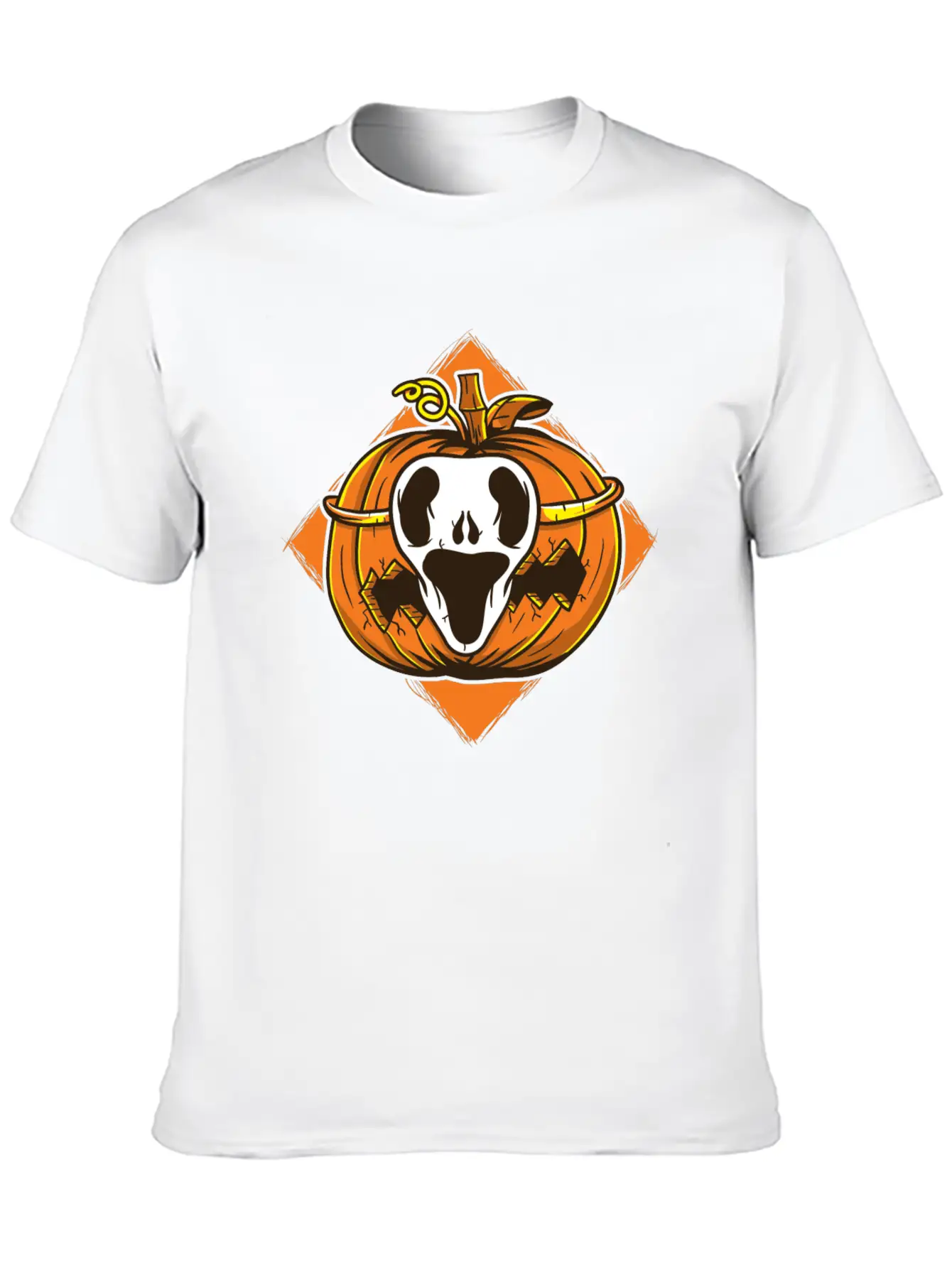 Ghost Mask Halloween Pumpkin Vector Unisex Short Sleeve Soft Cotton T-Shirt – Casual Everyday Wear