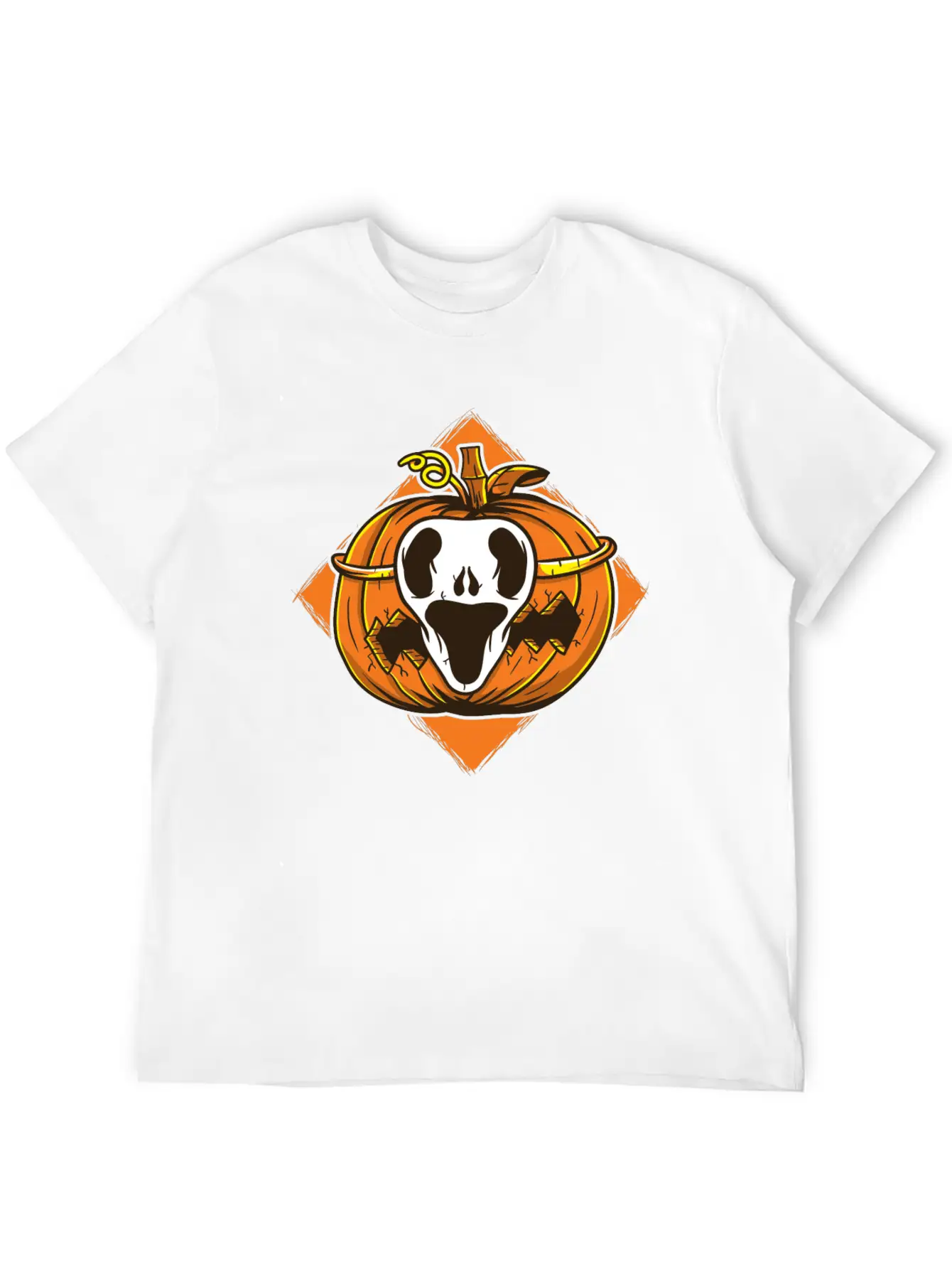 Ghost Mask Halloween Pumpkin Vector Unisex Short Sleeve Soft Cotton T-Shirt – Casual Everyday Wear