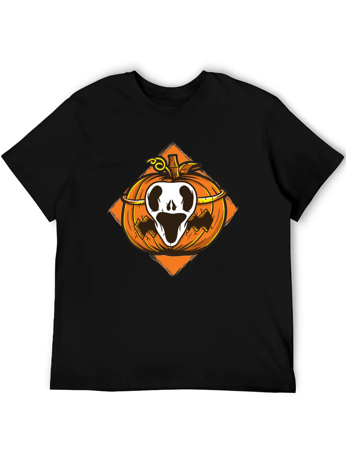 Ghost Mask Halloween Pumpkin Vector Unisex Short Sleeve Soft Cotton T-Shirt – Casual Everyday Wear