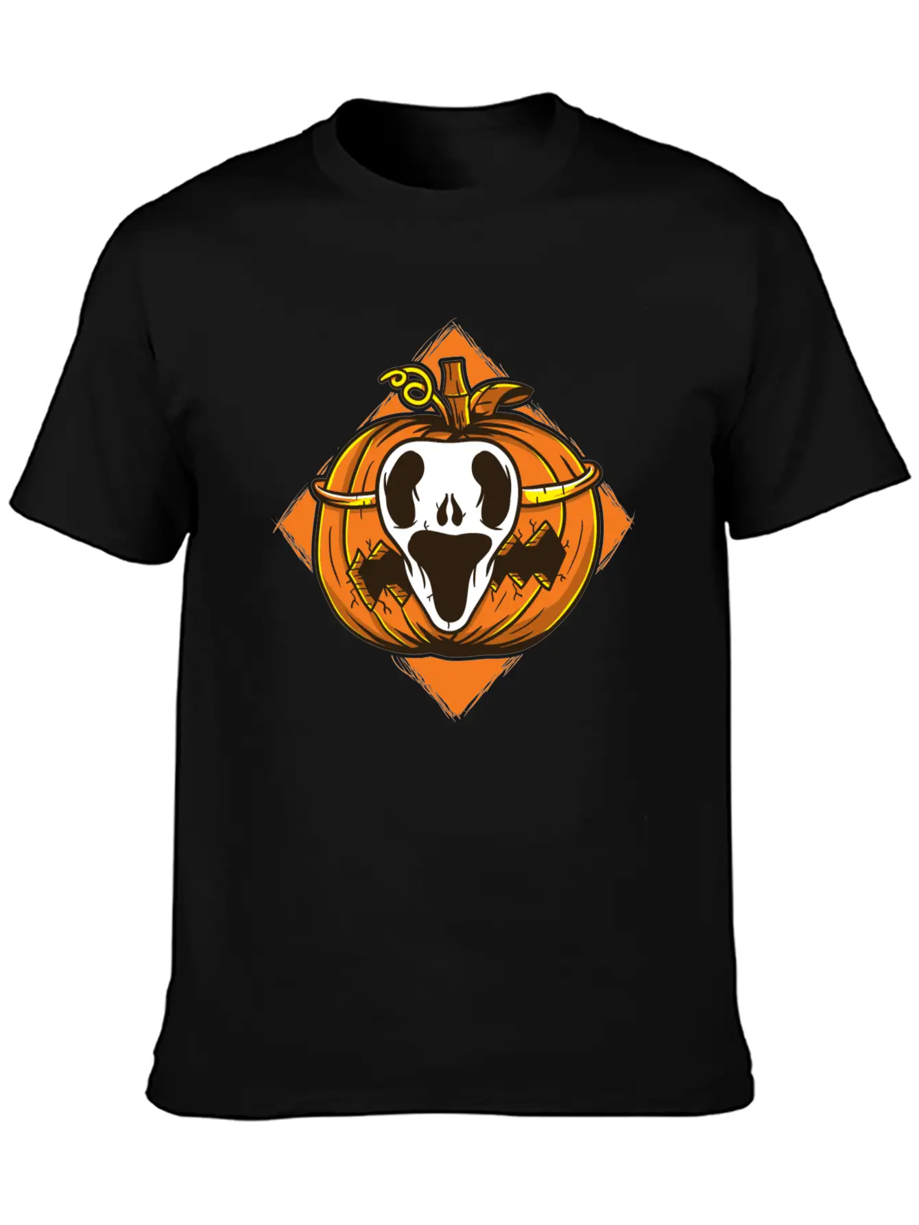 Ghost Mask Halloween Pumpkin Vector Unisex Short Sleeve Soft Cotton T-Shirt – Casual Everyday Wear