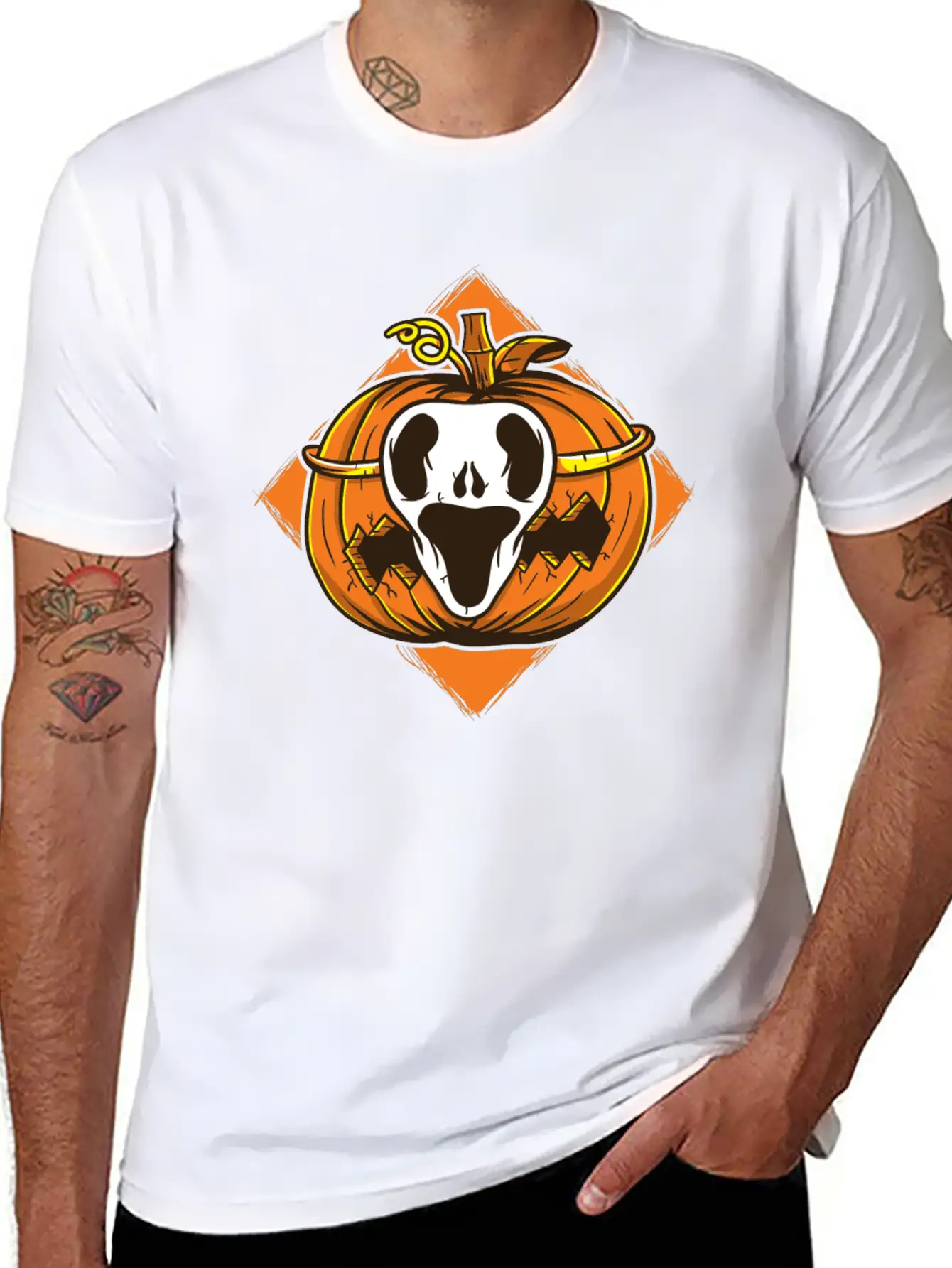 Ghost Mask Halloween Pumpkin Vector Unisex Short Sleeve Soft Cotton T-Shirt – Casual Everyday Wear
