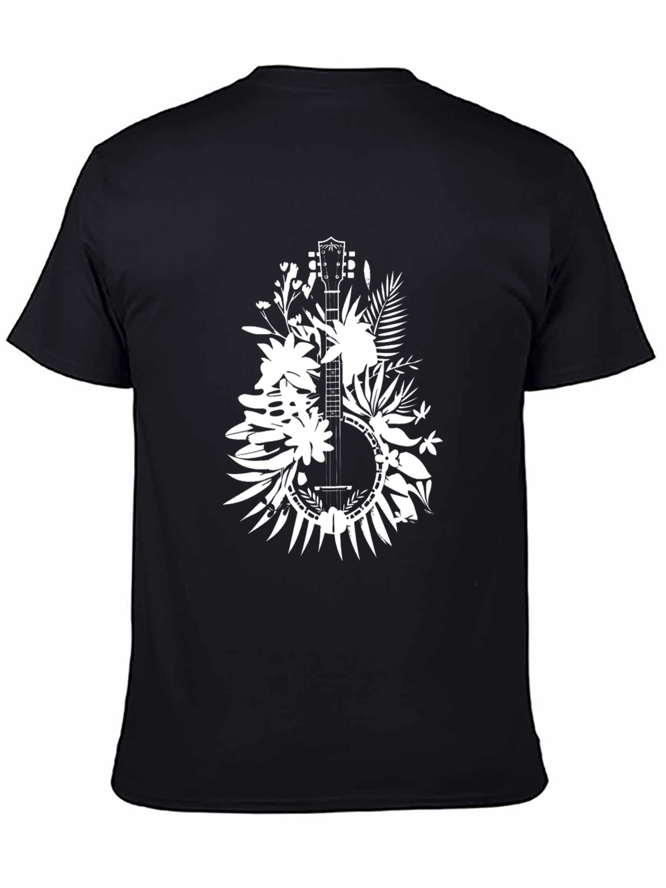 Floral Banjo Graphic Tee - Black Cotton T-Shirt