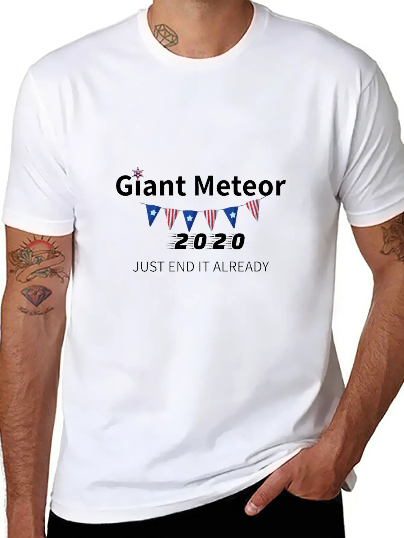 Giant Meteor 2020 Just End It Already Unisex Short Sleeve Soft Cotton T-Shirt – Casual Everyday Wear