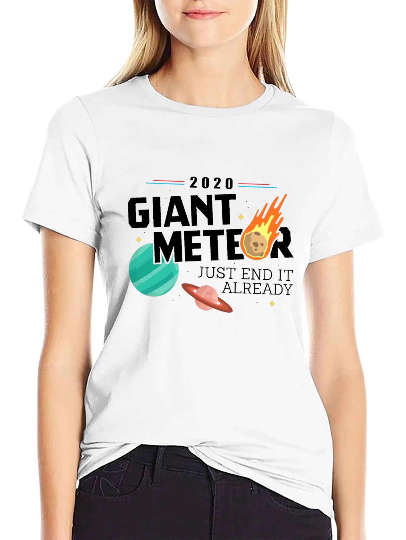 Giant Meteor Just End It Already - Funny Comfortable Minimalist Graphic Tee – Summer Style Essential
