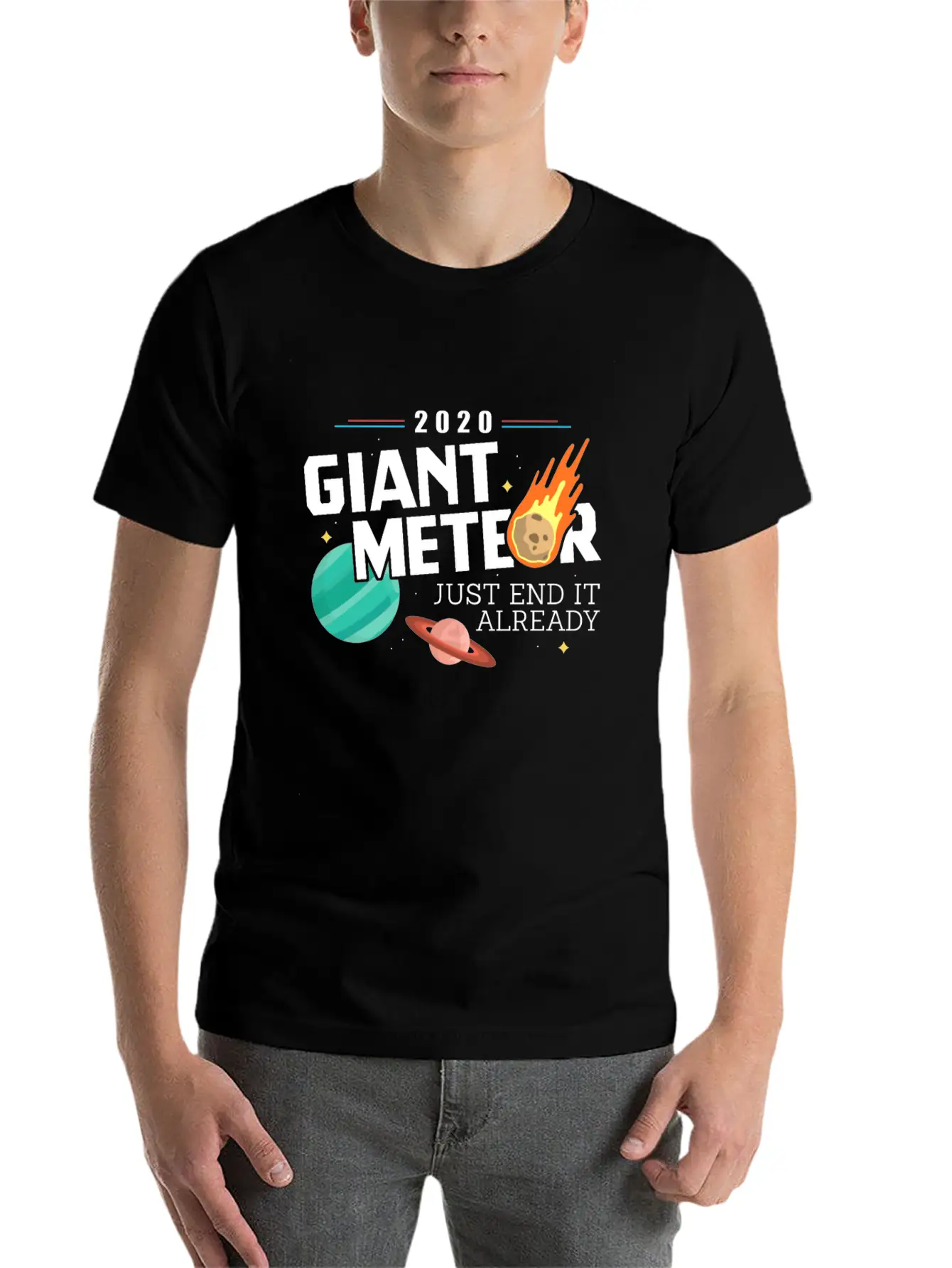 Giant Meteor Just End It Already - Funny Comfortable Minimalist Graphic Tee – Summer Style Essential