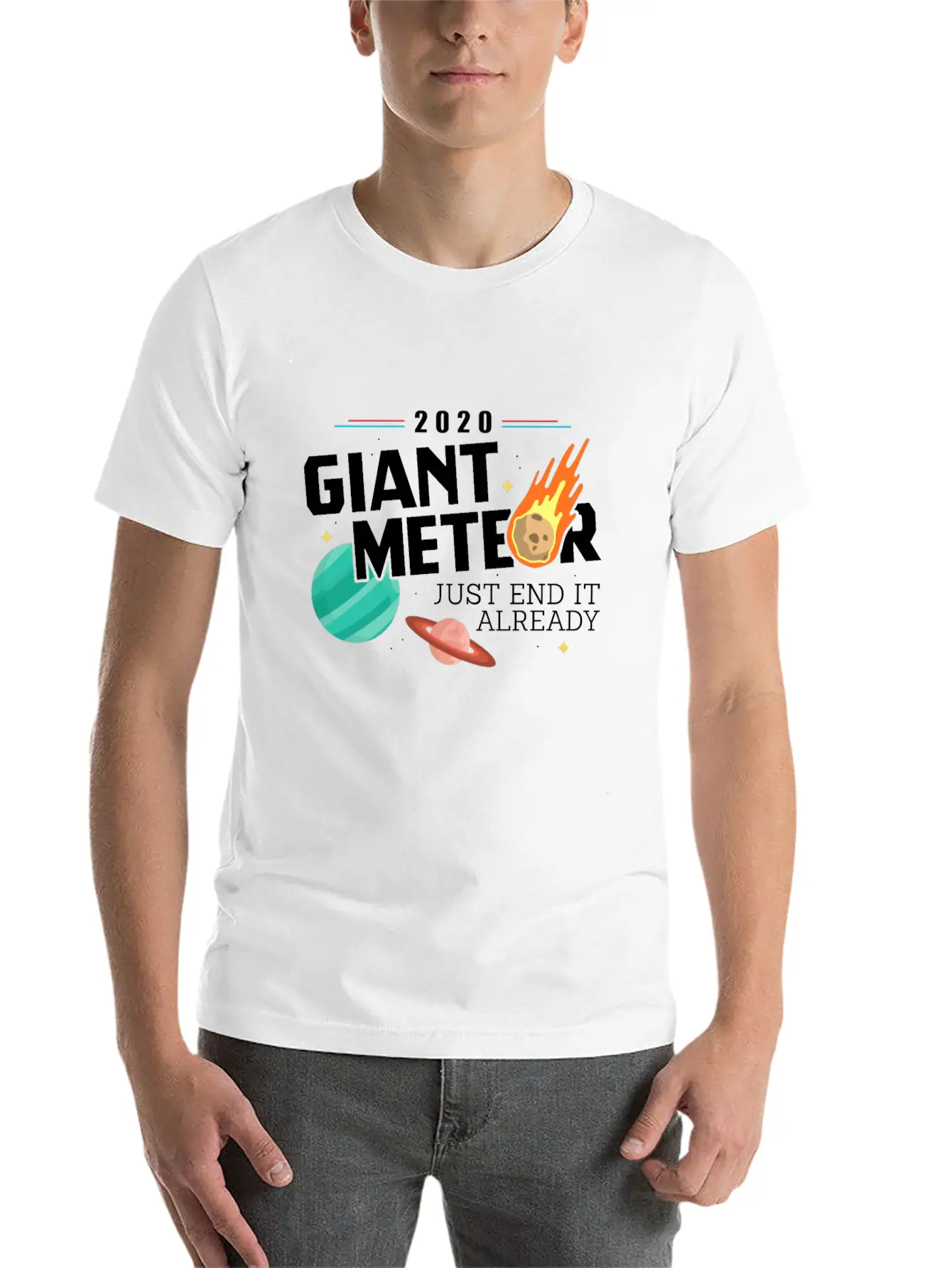 Giant Meteor Just End It Already - Funny Comfortable Minimalist Graphic Tee – Summer Style Essential