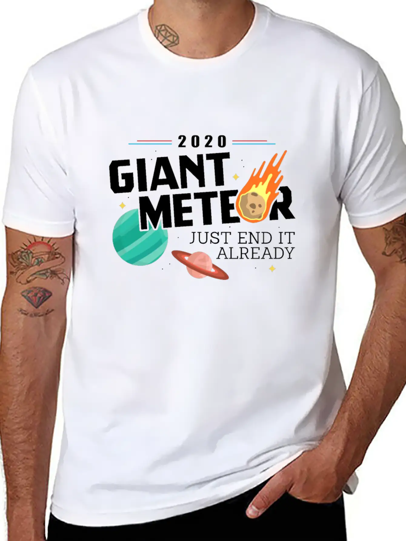 Giant Meteor Just End It Already - Funny Comfortable Minimalist Graphic Tee – Summer Style Essential