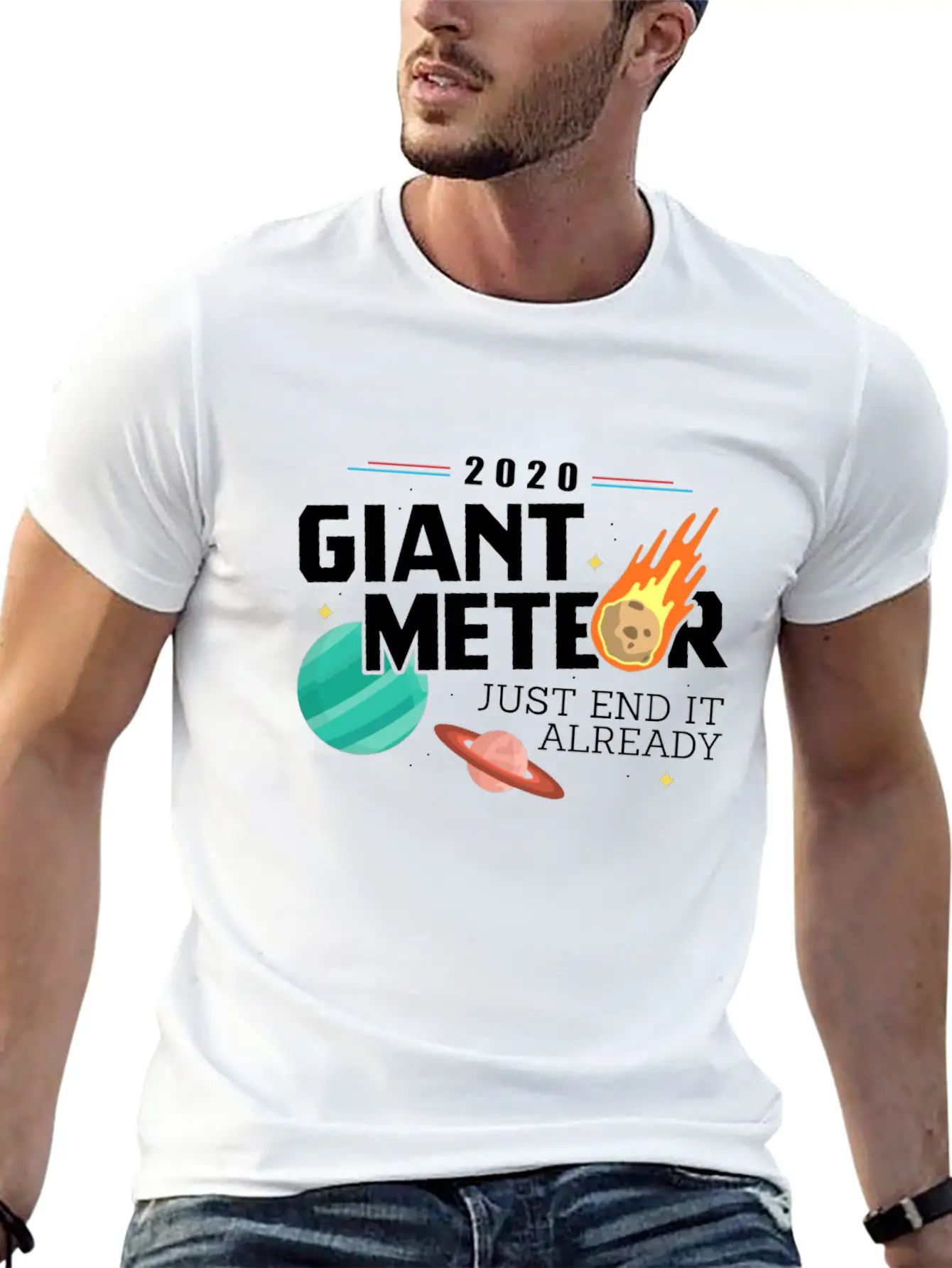 Giant Meteor Just End It Already - Funny Comfortable Minimalist Graphic Tee – Summer Style Essential