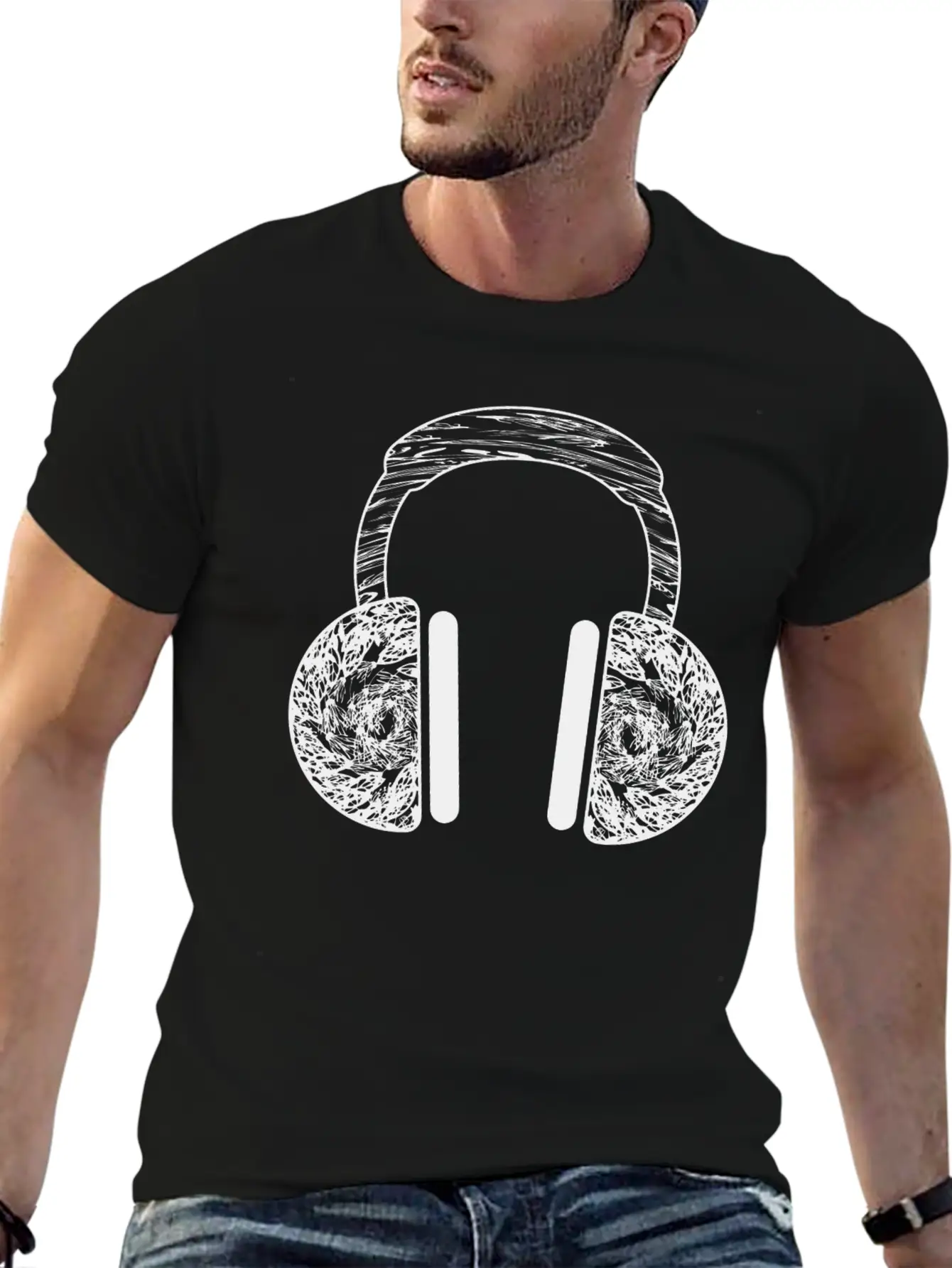 GIFT - HEADPHONE BLACK Basic Graphic T-Shirt – Daily Comfort In Soft Cotton