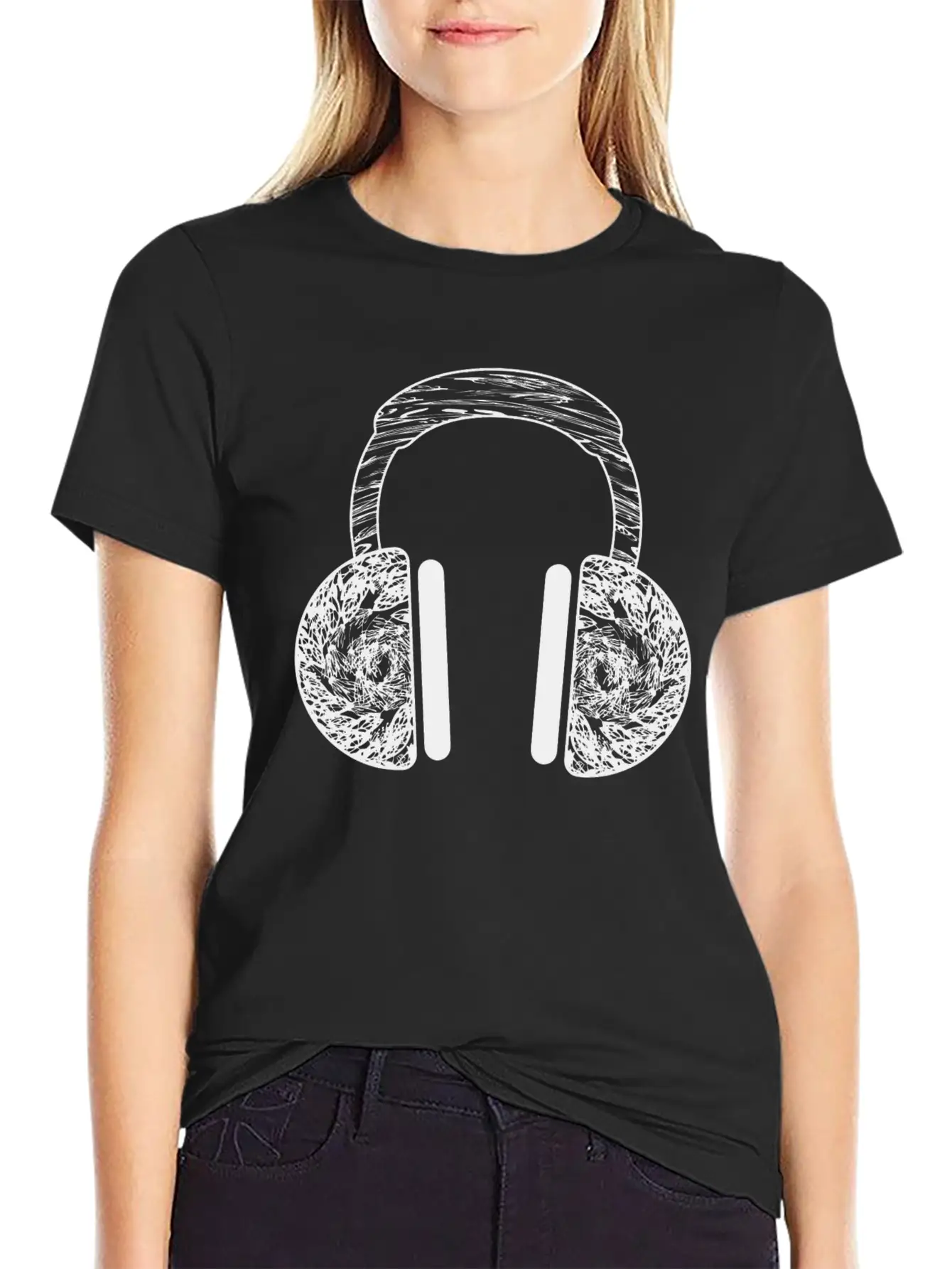 GIFT - HEADPHONE BLACK Basic Graphic T-Shirt – Daily Comfort In Soft Cotton