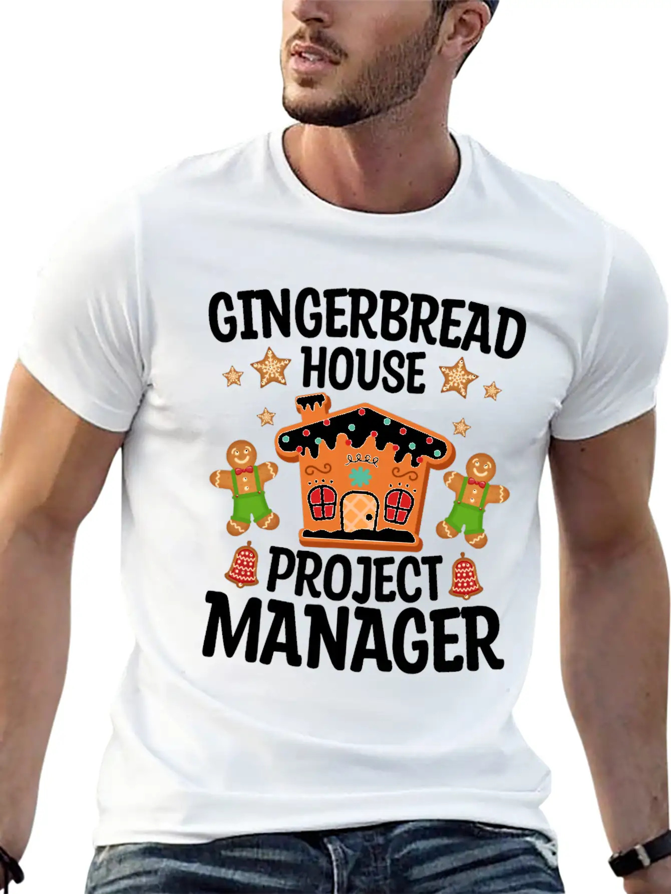 Gingerbread House Project Manager Christmas Stylish Everyday T-Shirt – Unisex Basic Cotton Tee