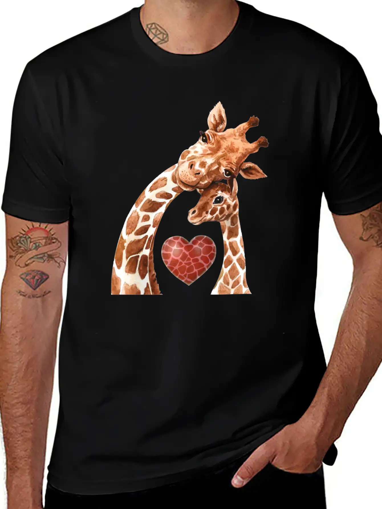 Giraffe Mom Heart Baby Giraffes Lover Unisex Short Sleeve Soft Cotton T-Shirt – Casual Everyday Wear