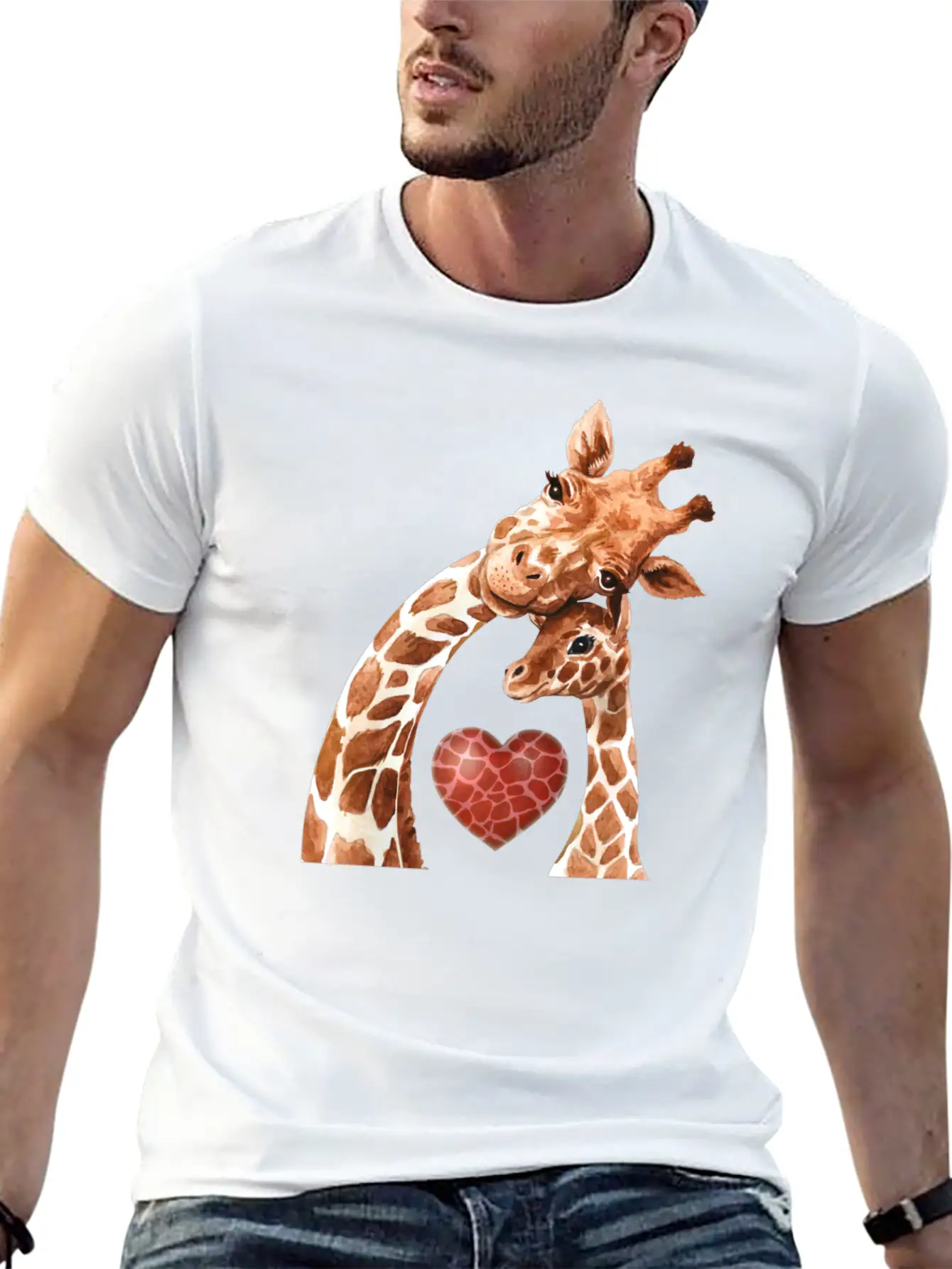 Giraffe Mom Heart Baby Giraffes Lover Unisex Short Sleeve Soft Cotton T-Shirt – Casual Everyday Wear