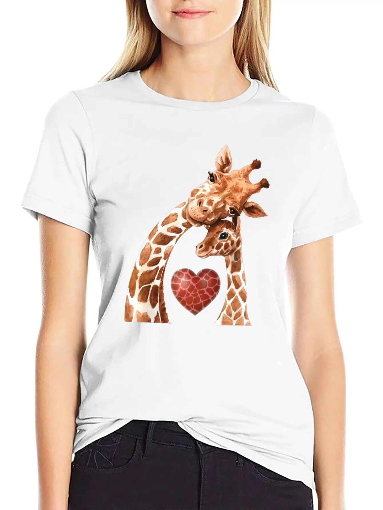 Giraffe Mom Heart Baby Giraffes Lover Unisex Short Sleeve Soft Cotton T-Shirt – Casual Everyday Wear