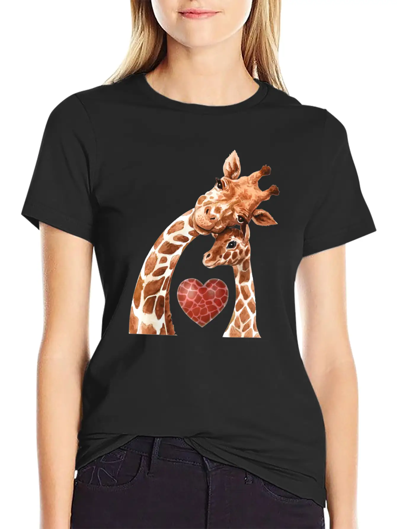 Giraffe Mom Heart Baby Giraffes Lover Unisex Short Sleeve Soft Cotton T-Shirt – Casual Everyday Wear