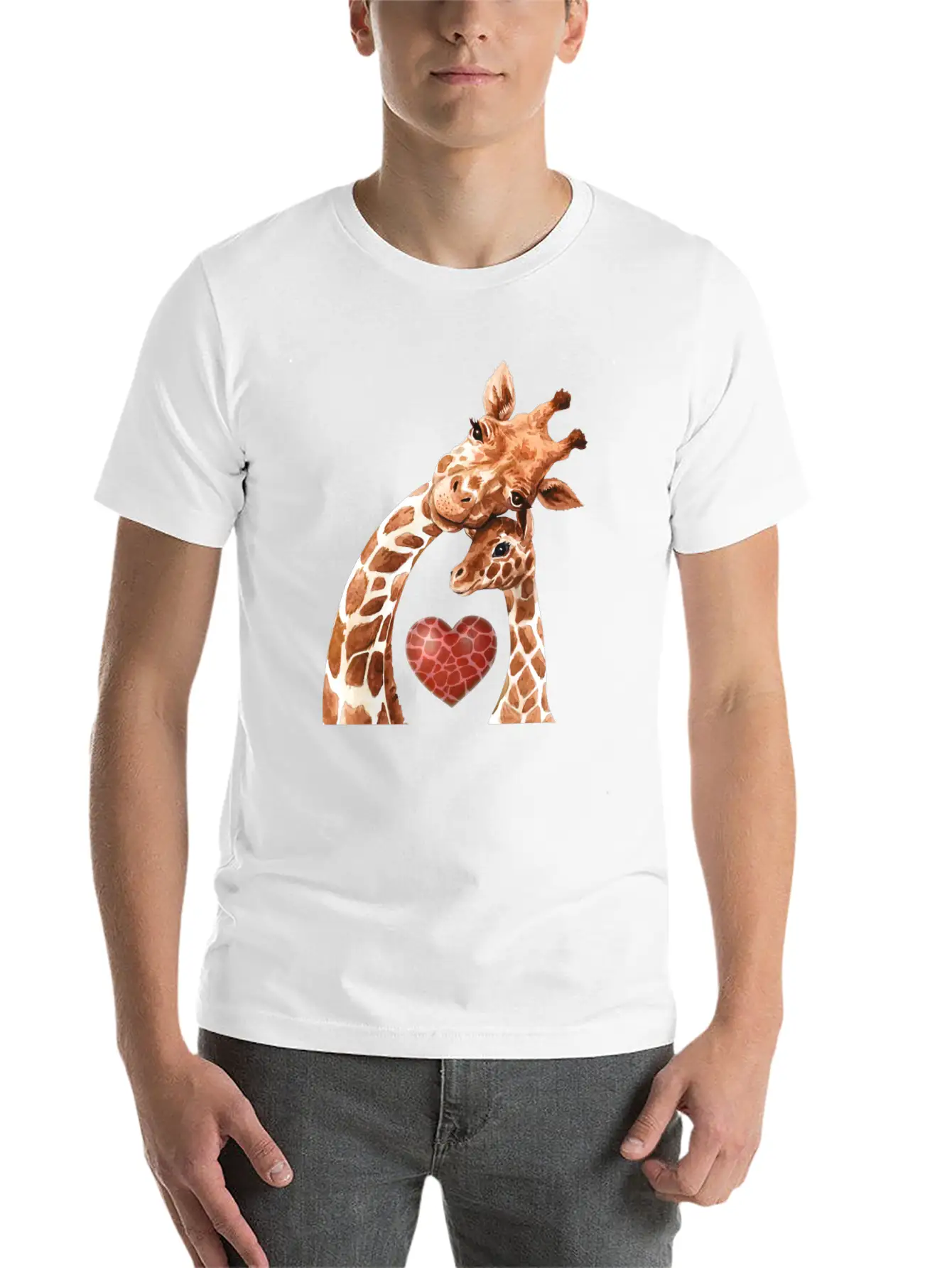 Giraffe Mom Heart Baby Giraffes Lover Unisex Short Sleeve Soft Cotton T-Shirt – Casual Everyday Wear