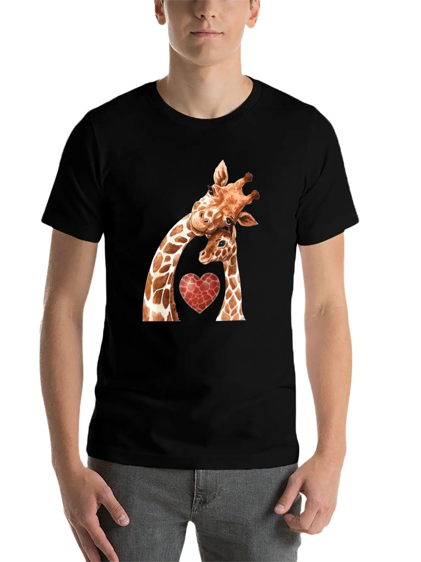 Giraffe Mom Heart Baby Giraffes Lover Unisex Short Sleeve Soft Cotton T-Shirt – Casual Everyday Wear