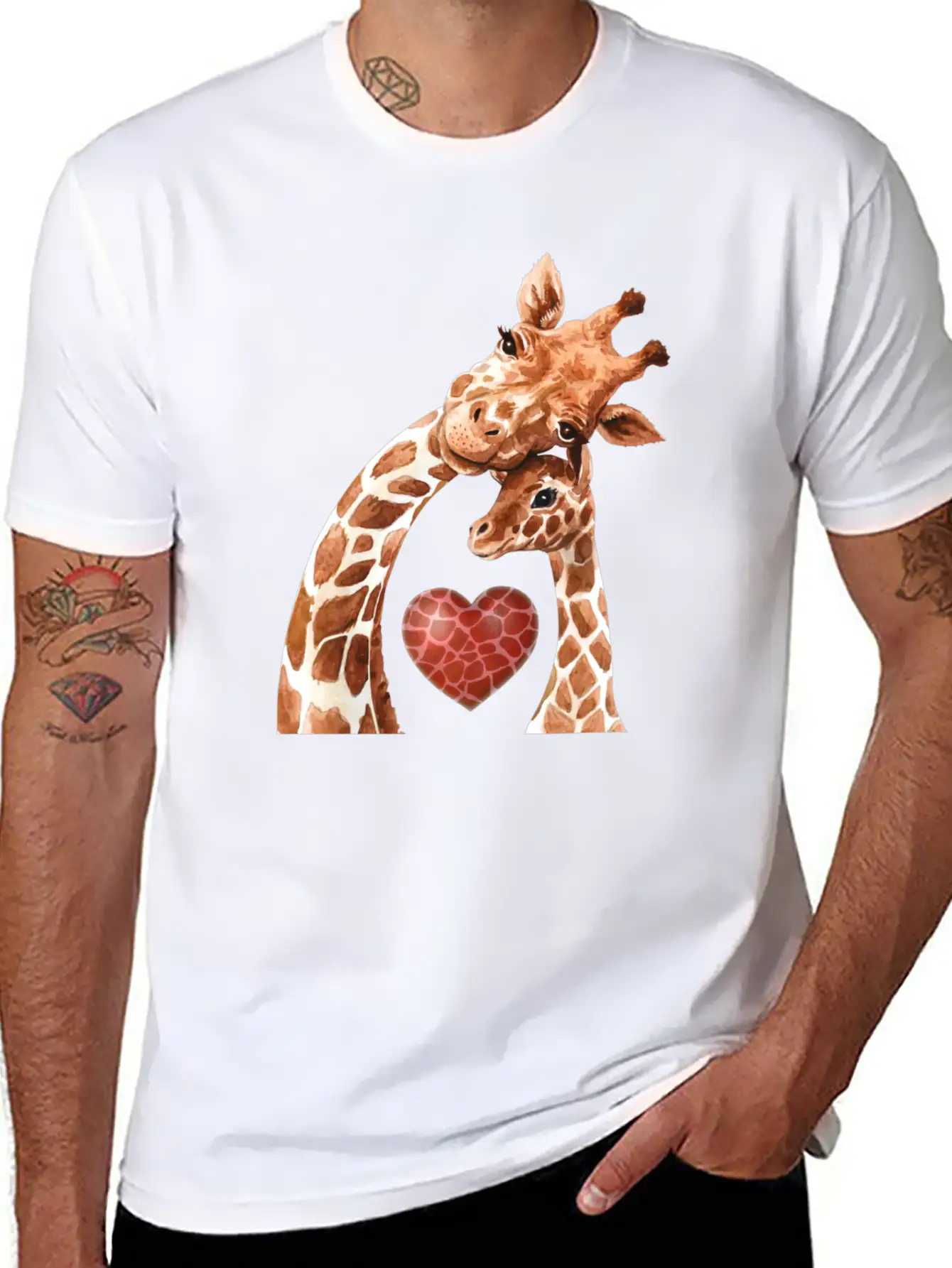 Giraffe Mom Heart Baby Giraffes Lover Unisex Short Sleeve Soft Cotton T-Shirt – Casual Everyday Wear