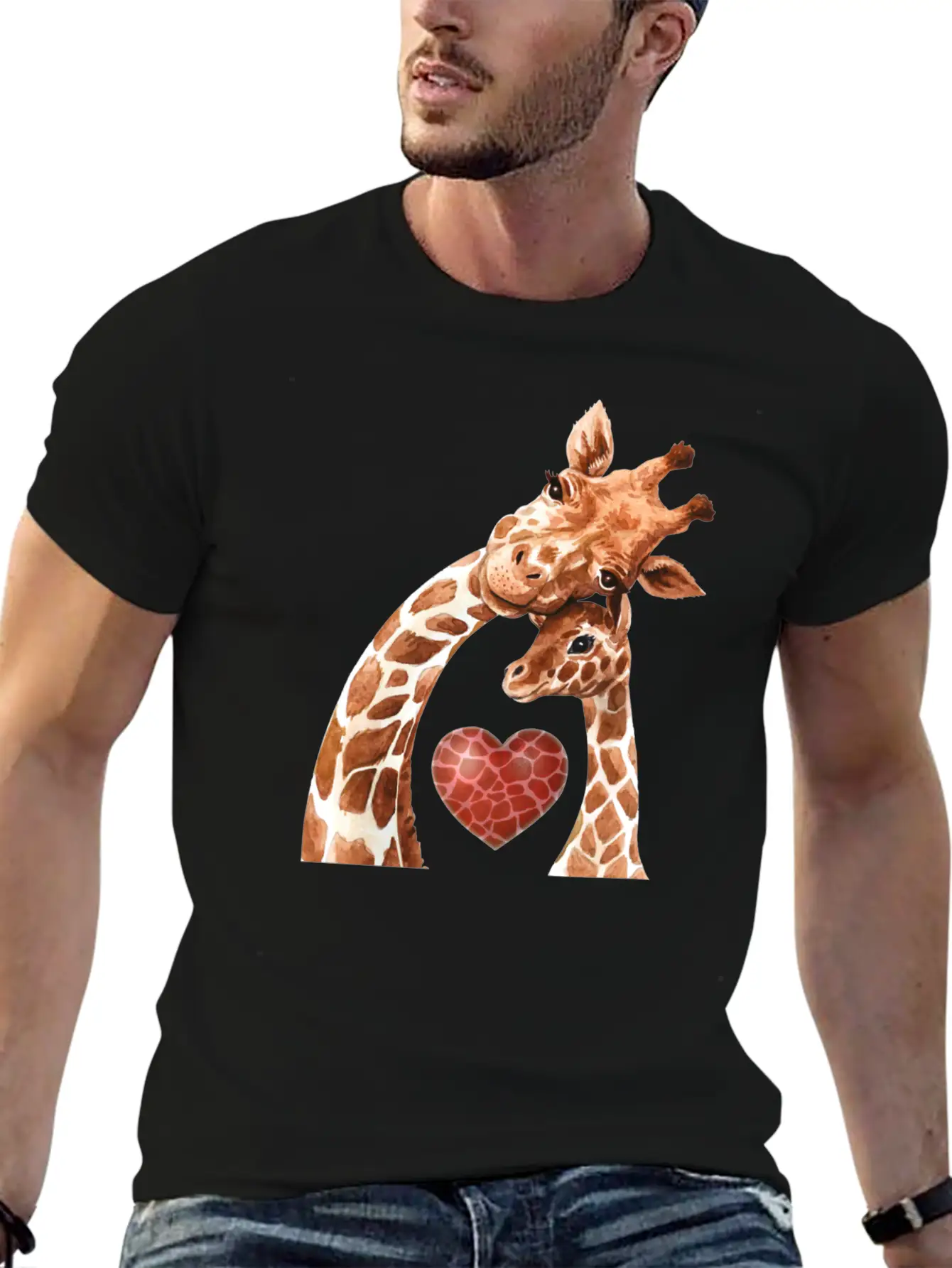 Giraffe Mom Heart Baby Giraffes Lover Unisex Short Sleeve Soft Cotton T-Shirt – Casual Everyday Wear