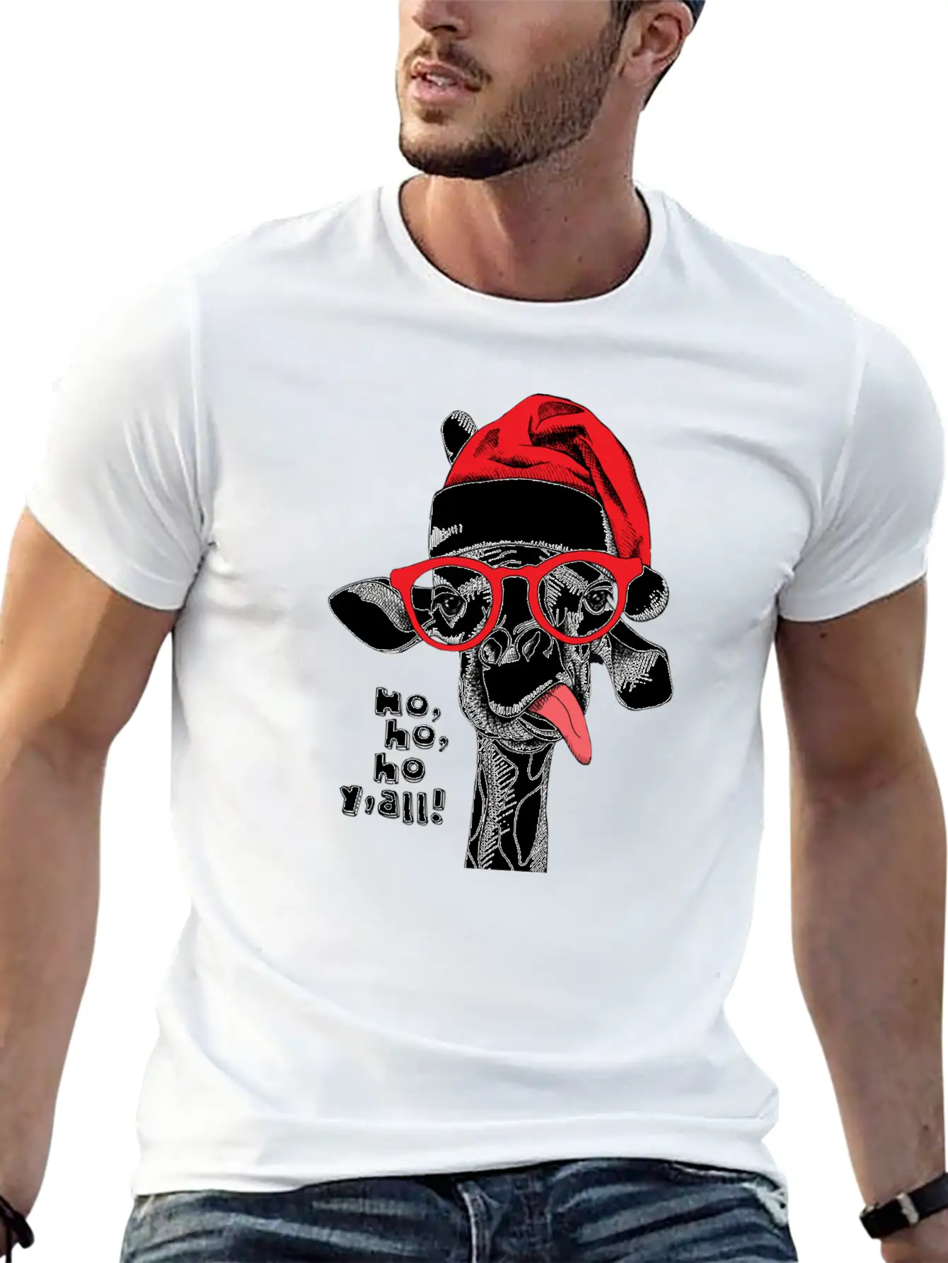 Giraffe Santa Essential Unisex Summer Tee – Soft Cotton Casual Fit