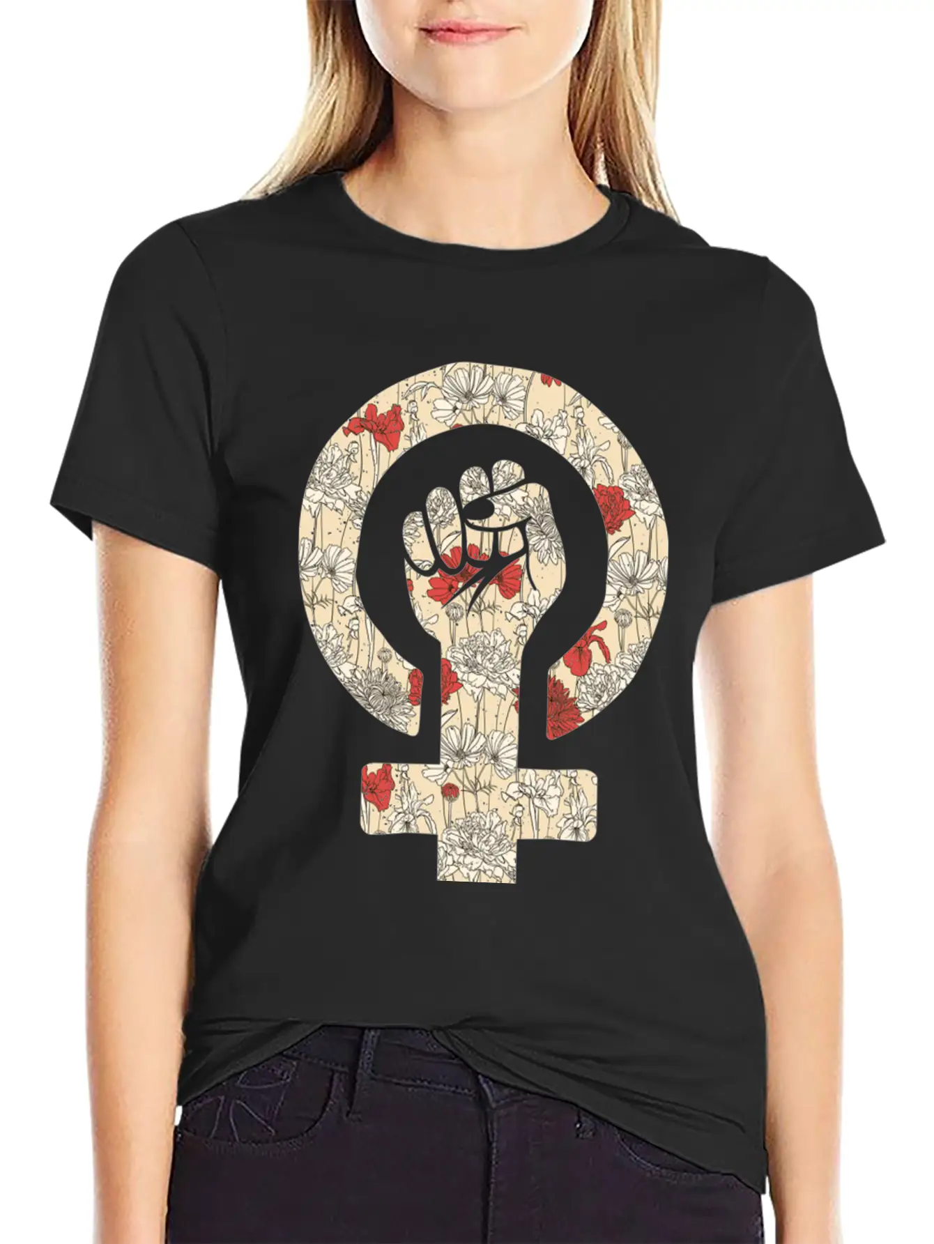 Girl Power Floral Relaxed Everyday Tee – Lightweight And Durable Cotton
