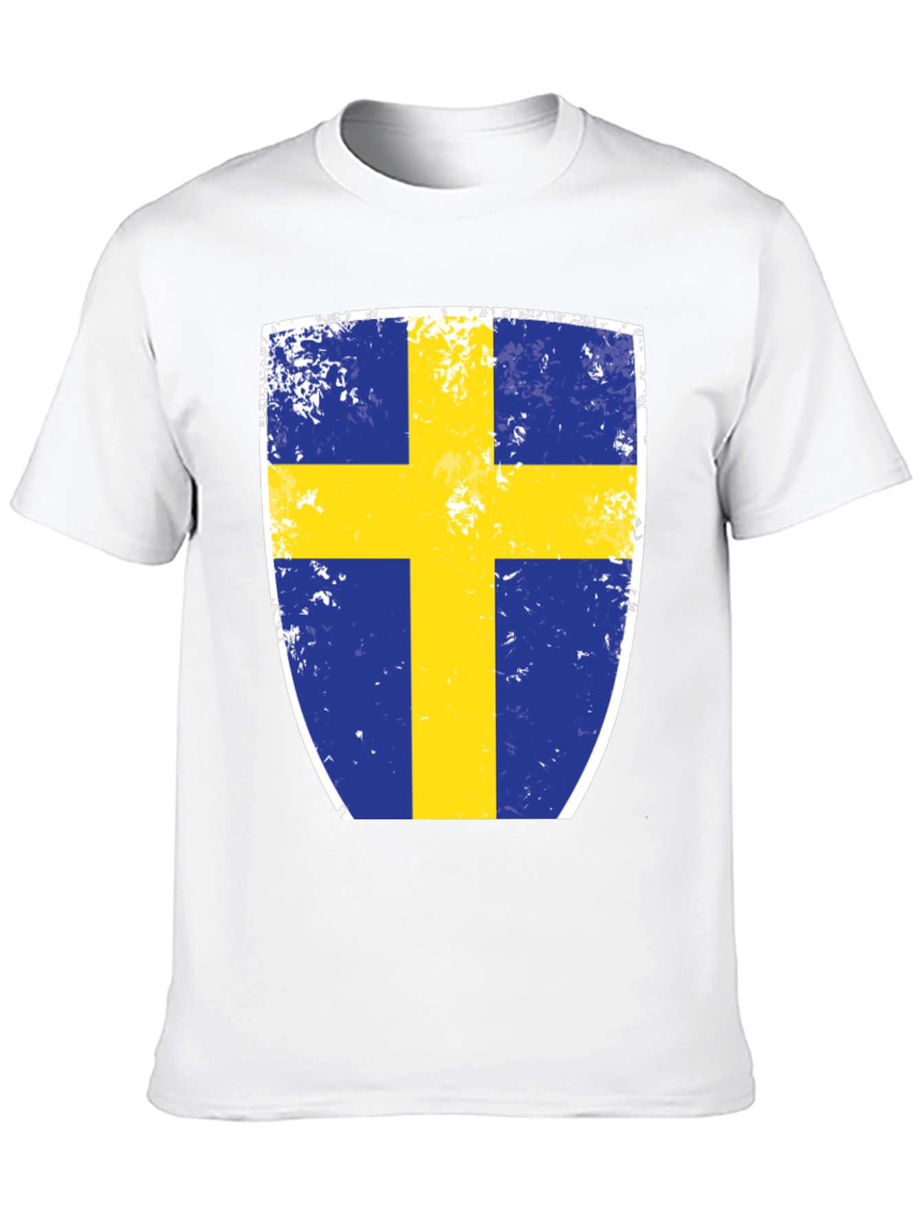 Sweden Flag Shield Graphic Tee - Distressed Look