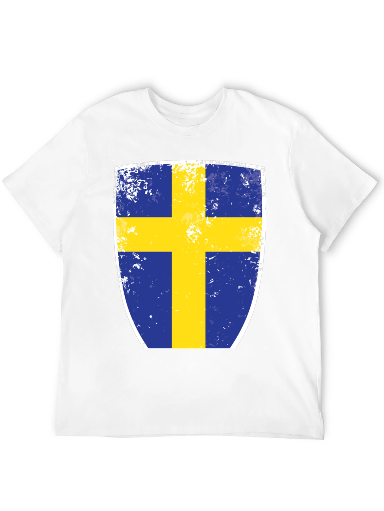Sweden Flag Shield Graphic Tee - Distressed Look