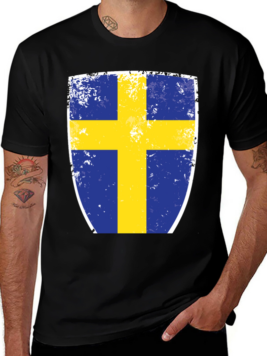 Sweden Flag Shield Graphic Tee - Distressed Look